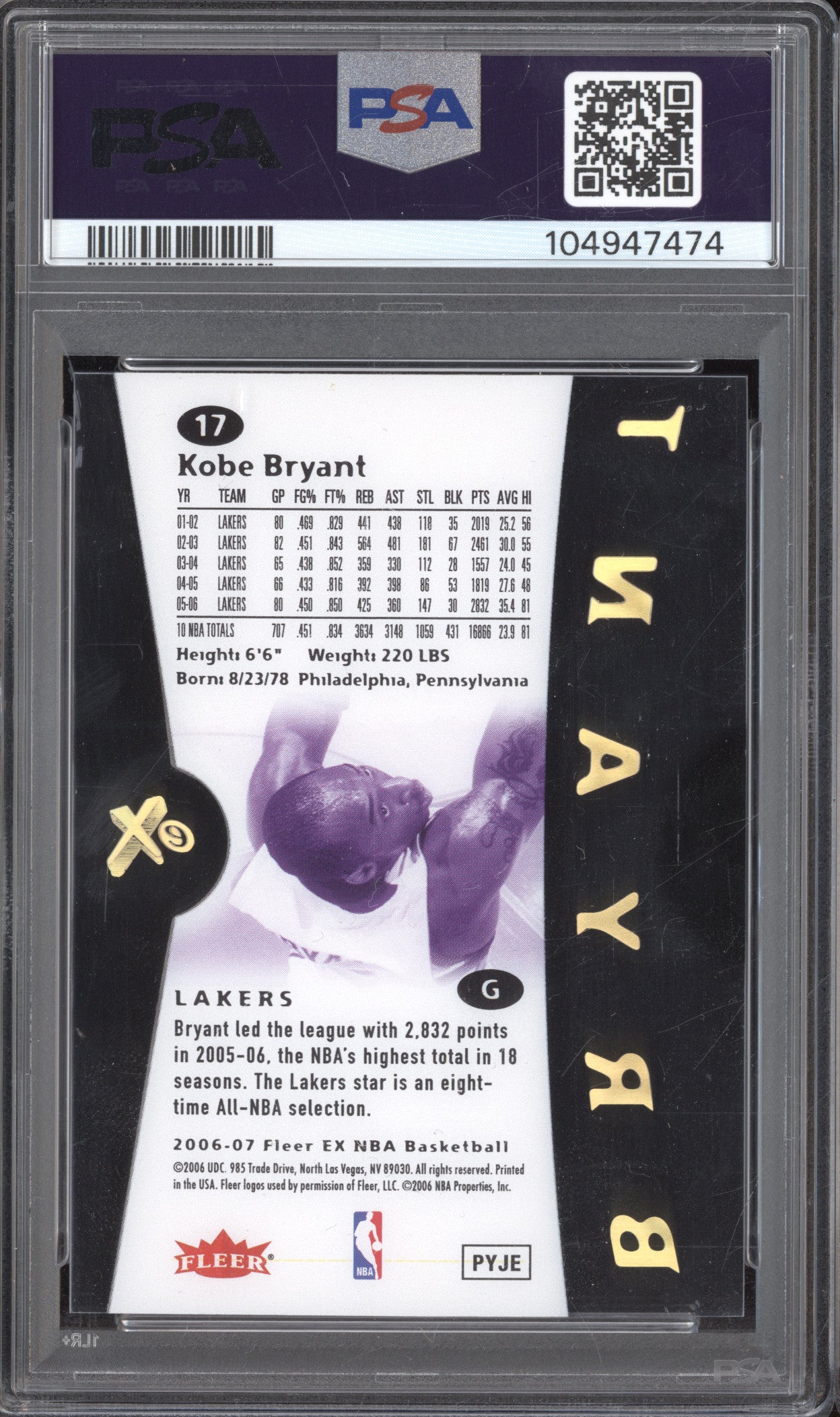Kobe Bryant 2006-07 Fleer E-X 17 PSA 8