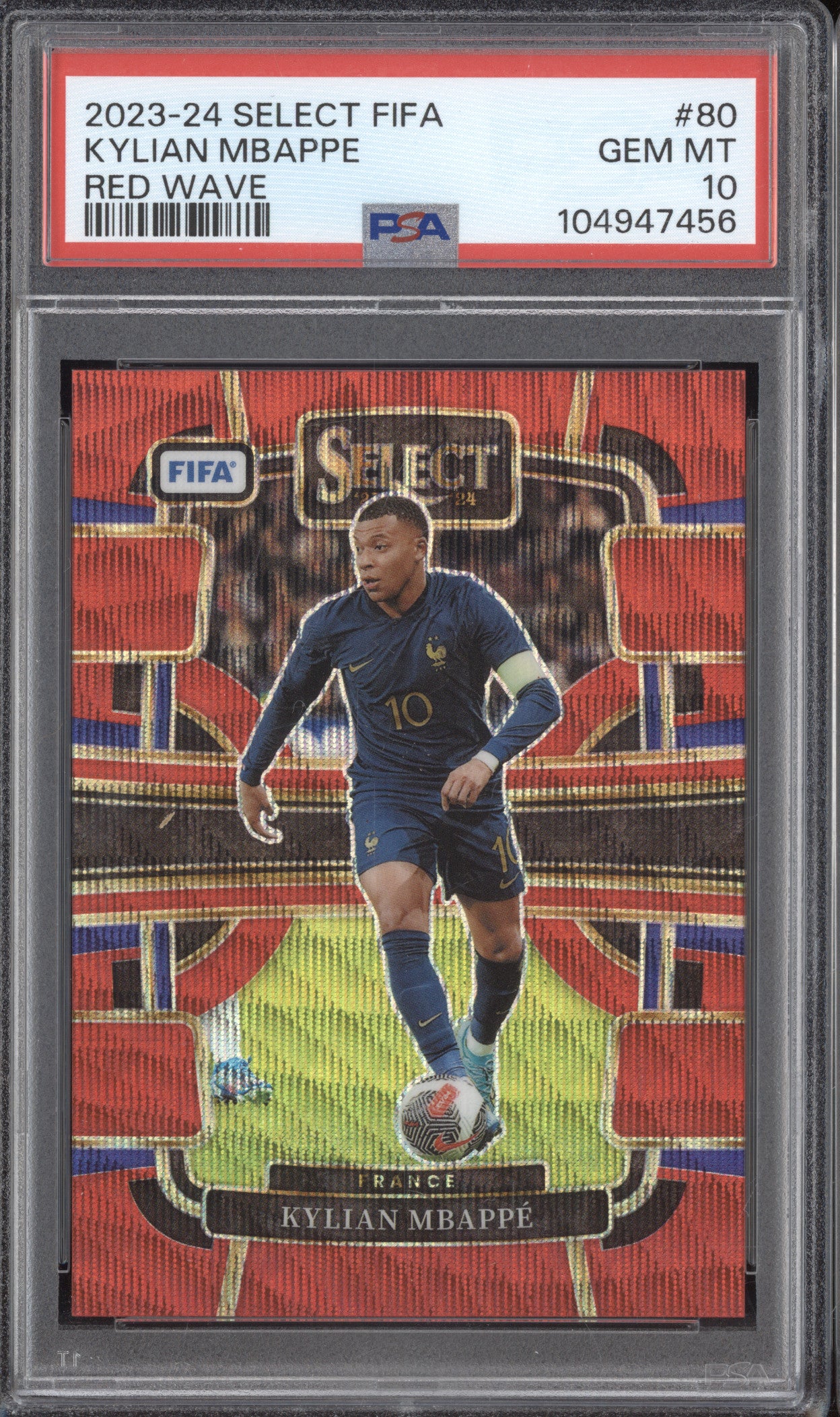 Kylian Mbappe 2023-24 Panini Select 80 Red Wave 49/149 PSA 10