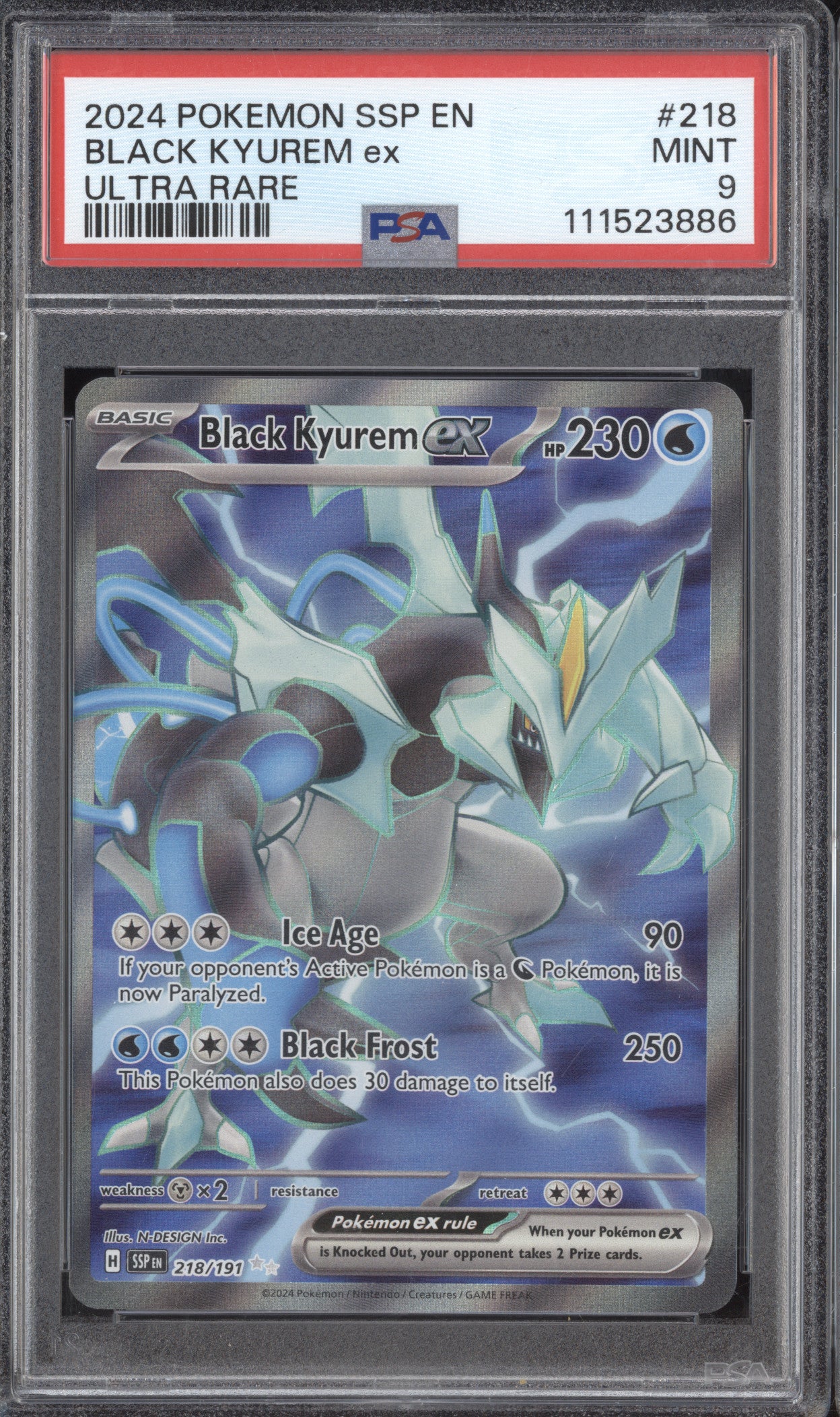 Black Kyurem ex 2024 Pokemon Surging Sparks 218/191 Ultra Rare PSA 9