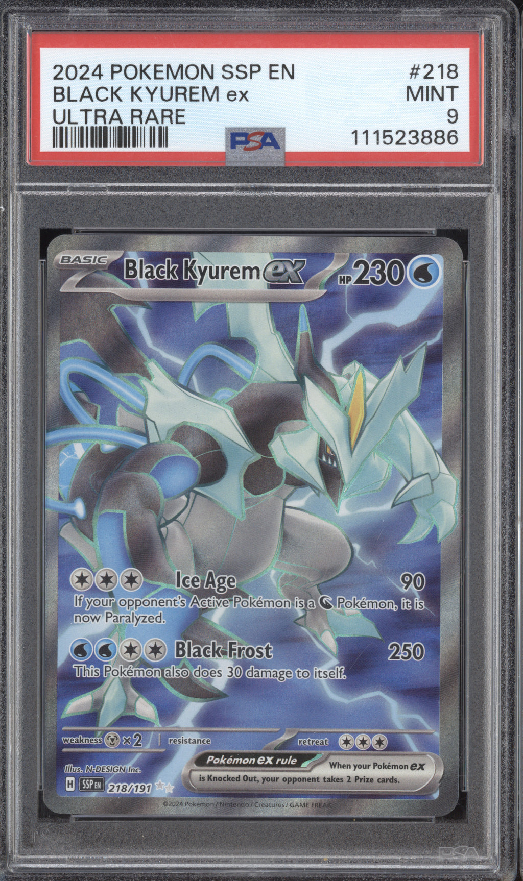 Black Kyurem ex 2024 Pokemon Surging Sparks 218/191 Ultra Rare PSA 9
