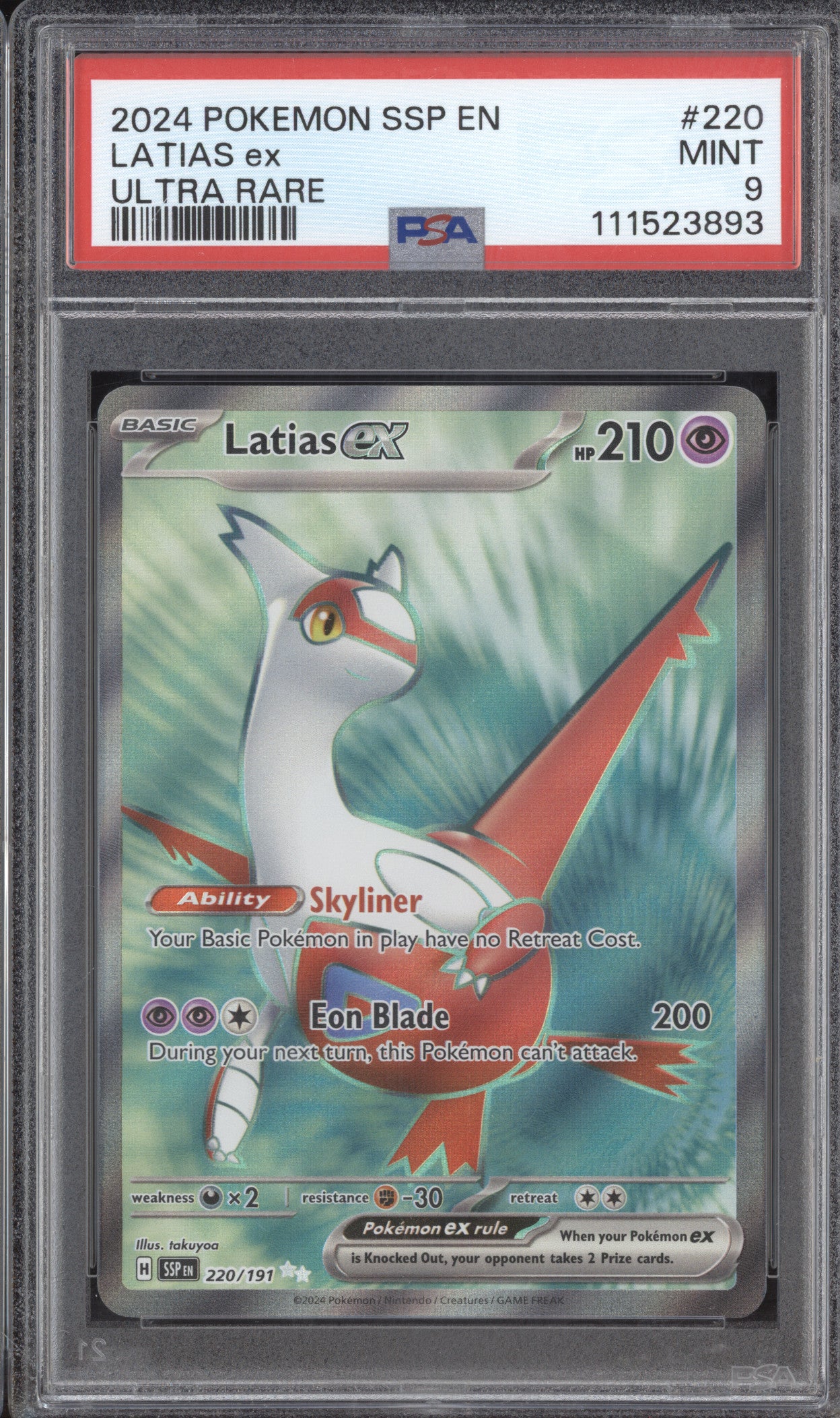 Latias ex 2024 Pokemon Surging Sparks 220/191 Ultra Rare PSA 9