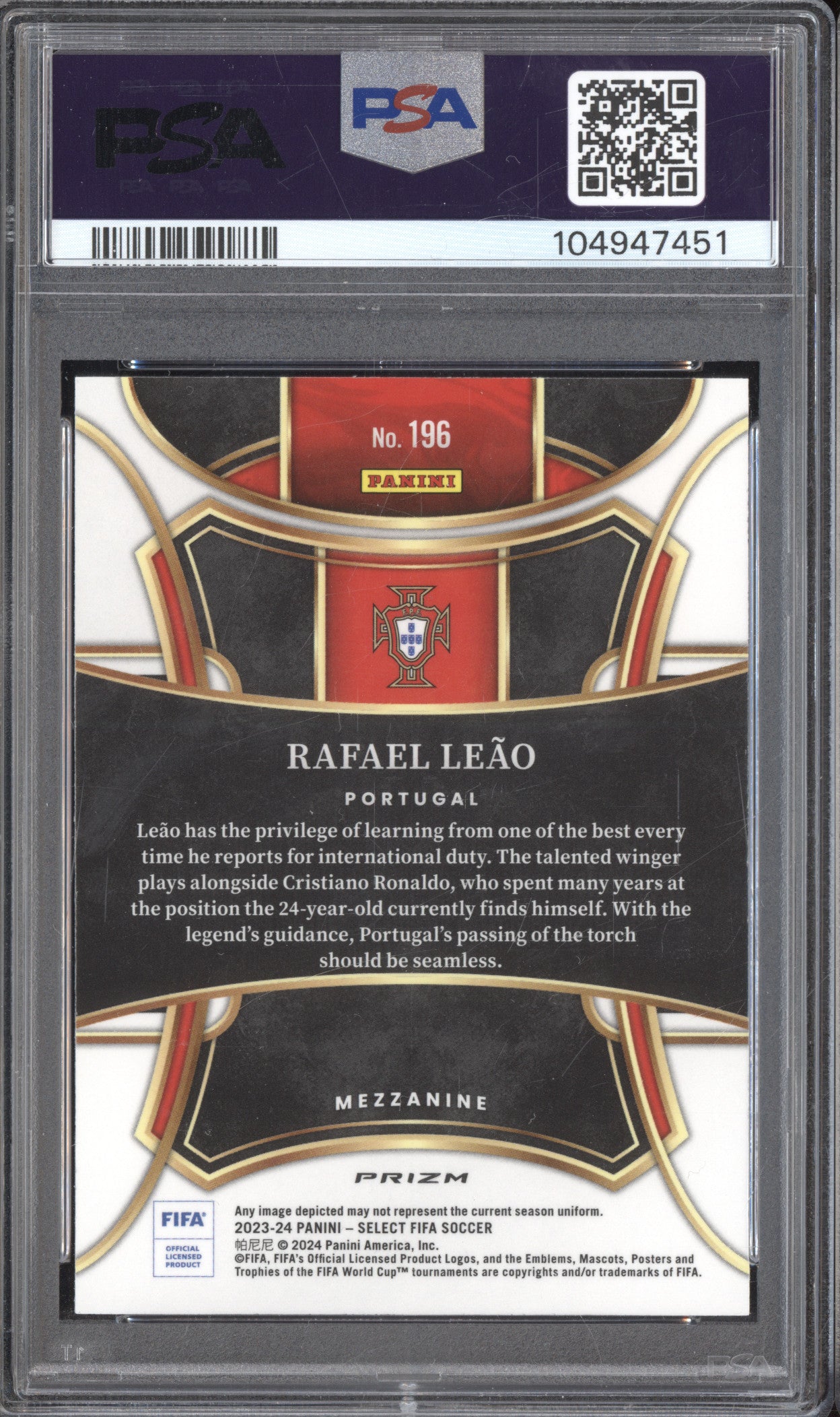 Rafael Leao 2023-24 Panini Select 196 Peacock PSA 10