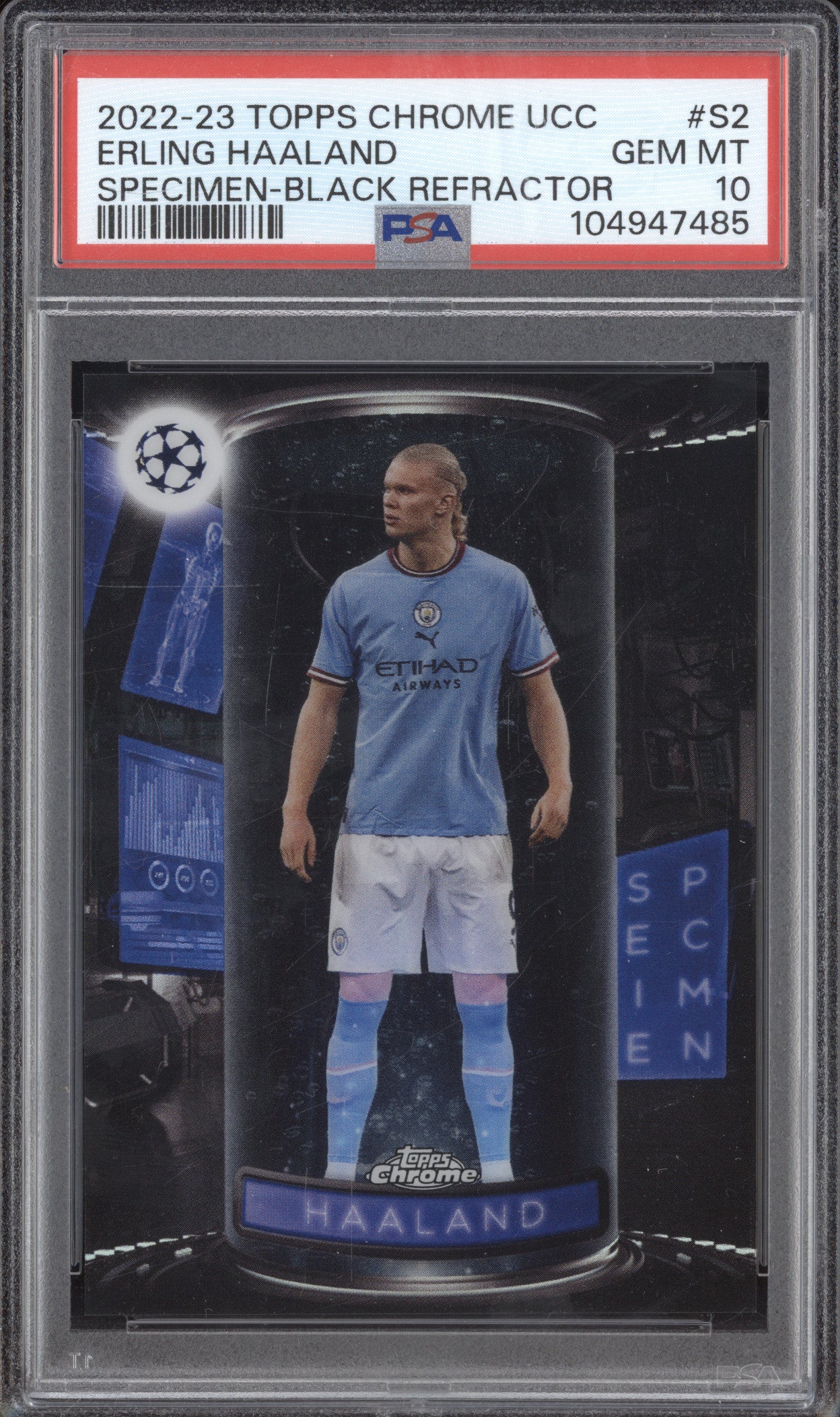 Erling Haaland 2022-23 Topps Chrome S-2 Specimen Black Refractor 3/10 PSA 10