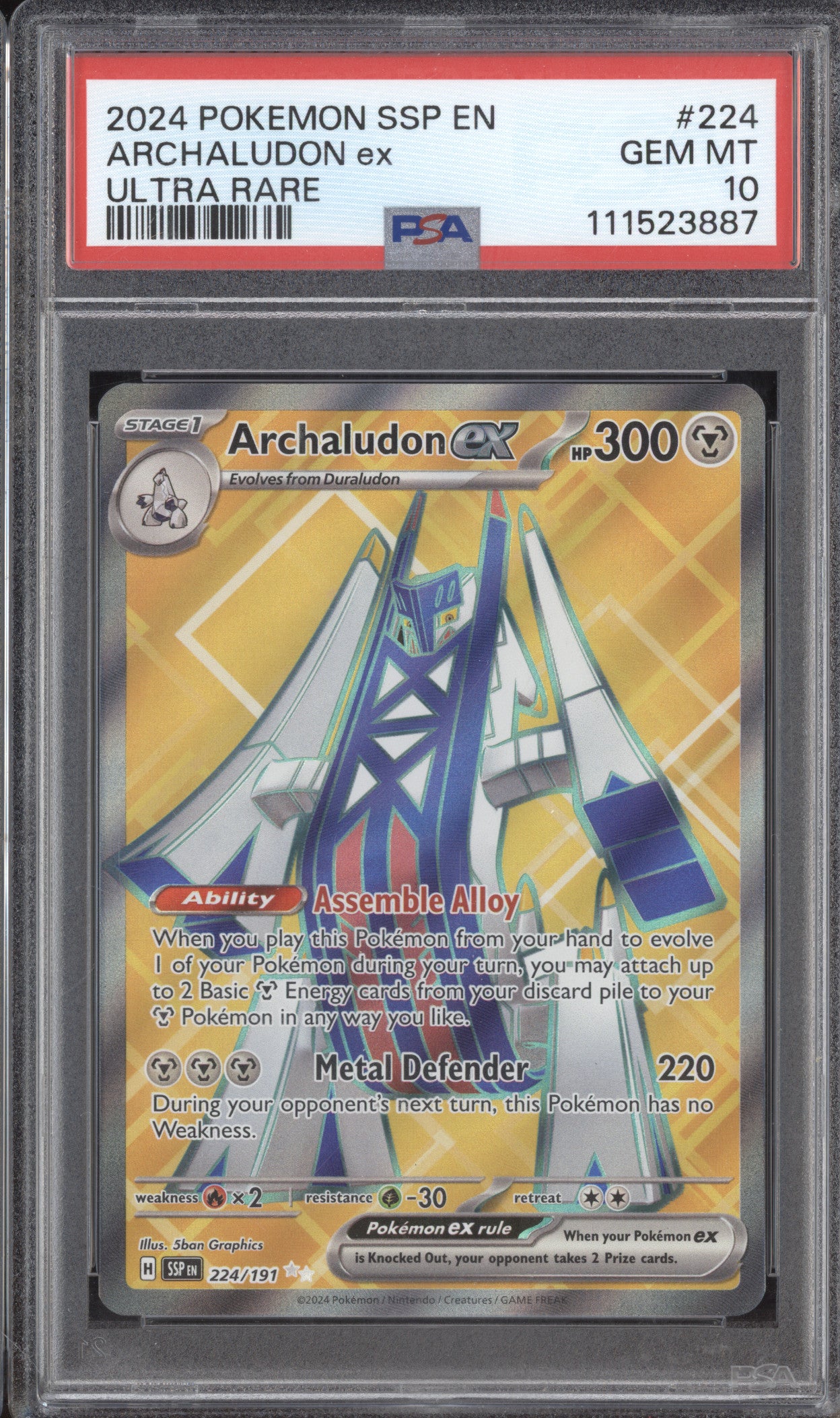 Archaludon ex 2024 Pokemon Surging Sparks 224/191 Ultra Rare PSA 10