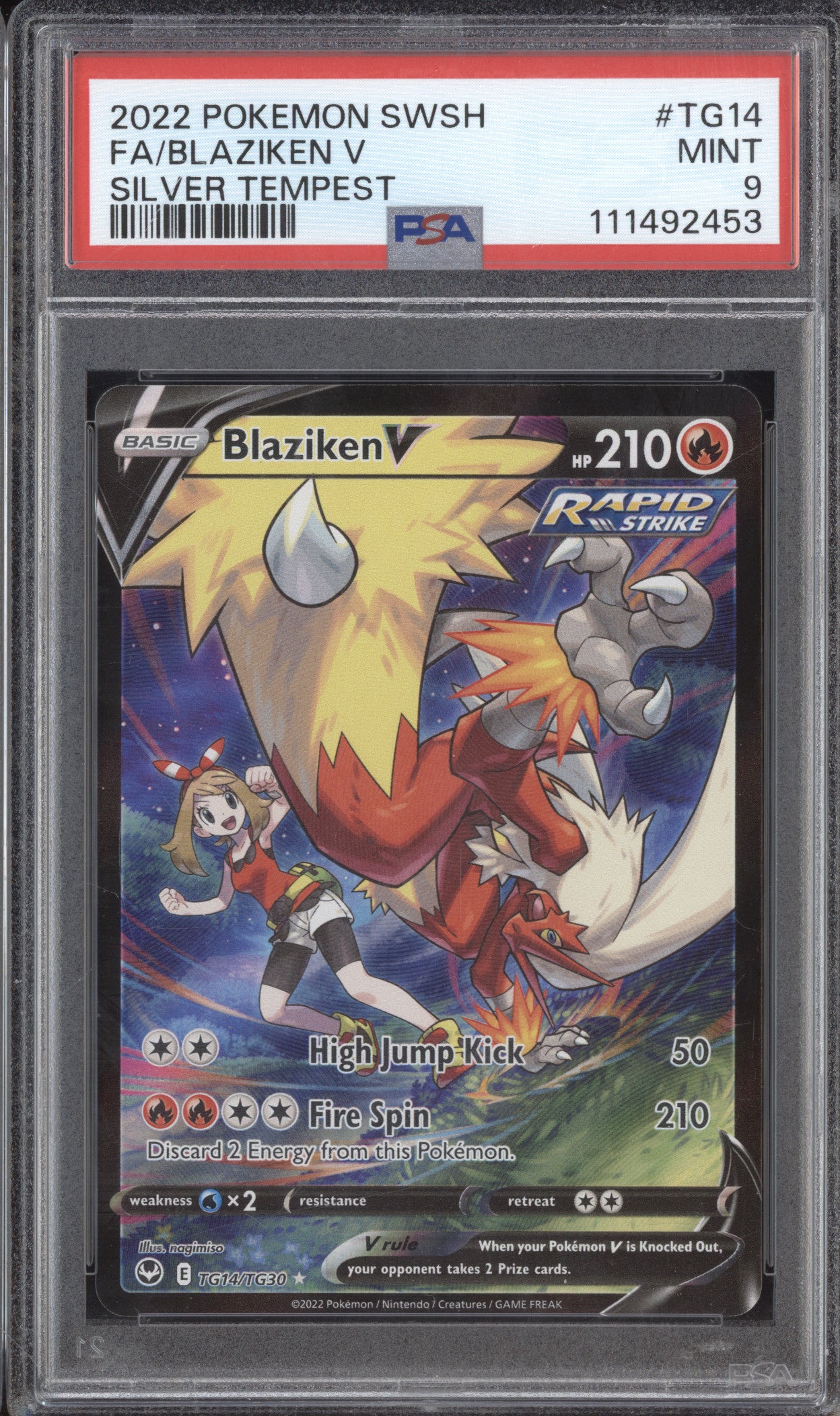 Blaziken V 2022 Pokemon Silver Tempest TG14/TG30 Full Art PSA 9