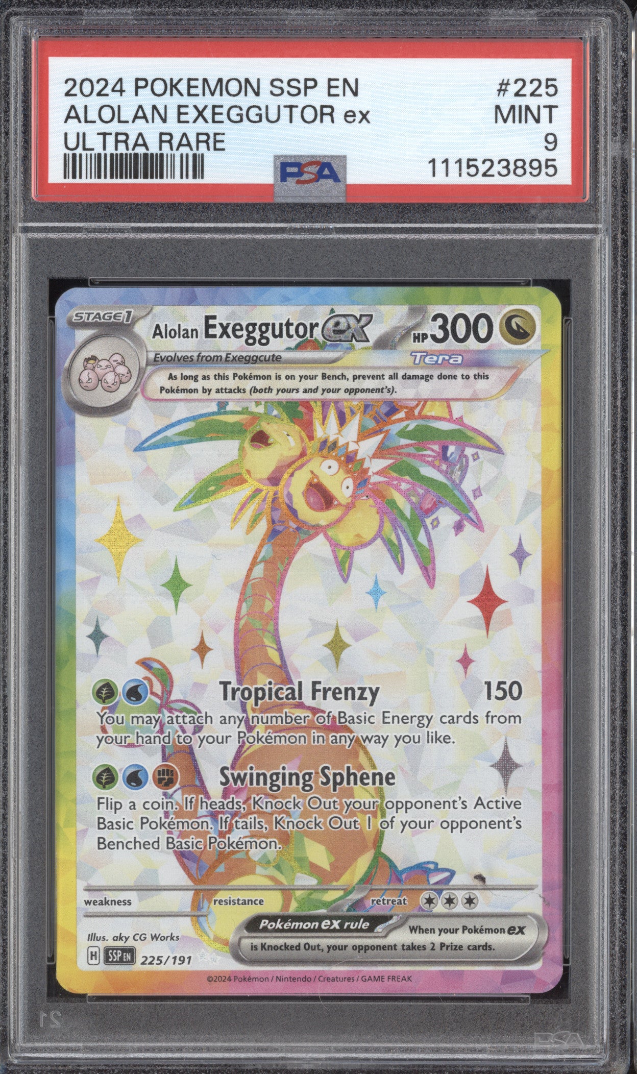Alolan Exeggutor ex 2024 Pokemon Surging Sparks 225/191 Ultra Rare PSA 9