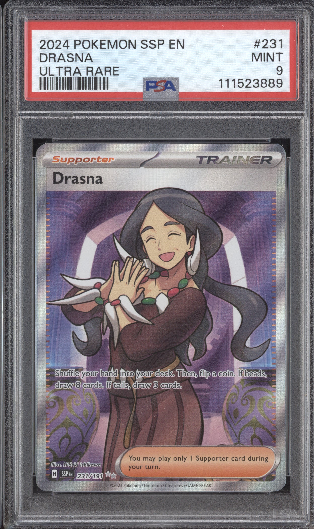 Drasna 2024 Pokemon Surging Sparks 231/191 Ultra Rare PSA 9