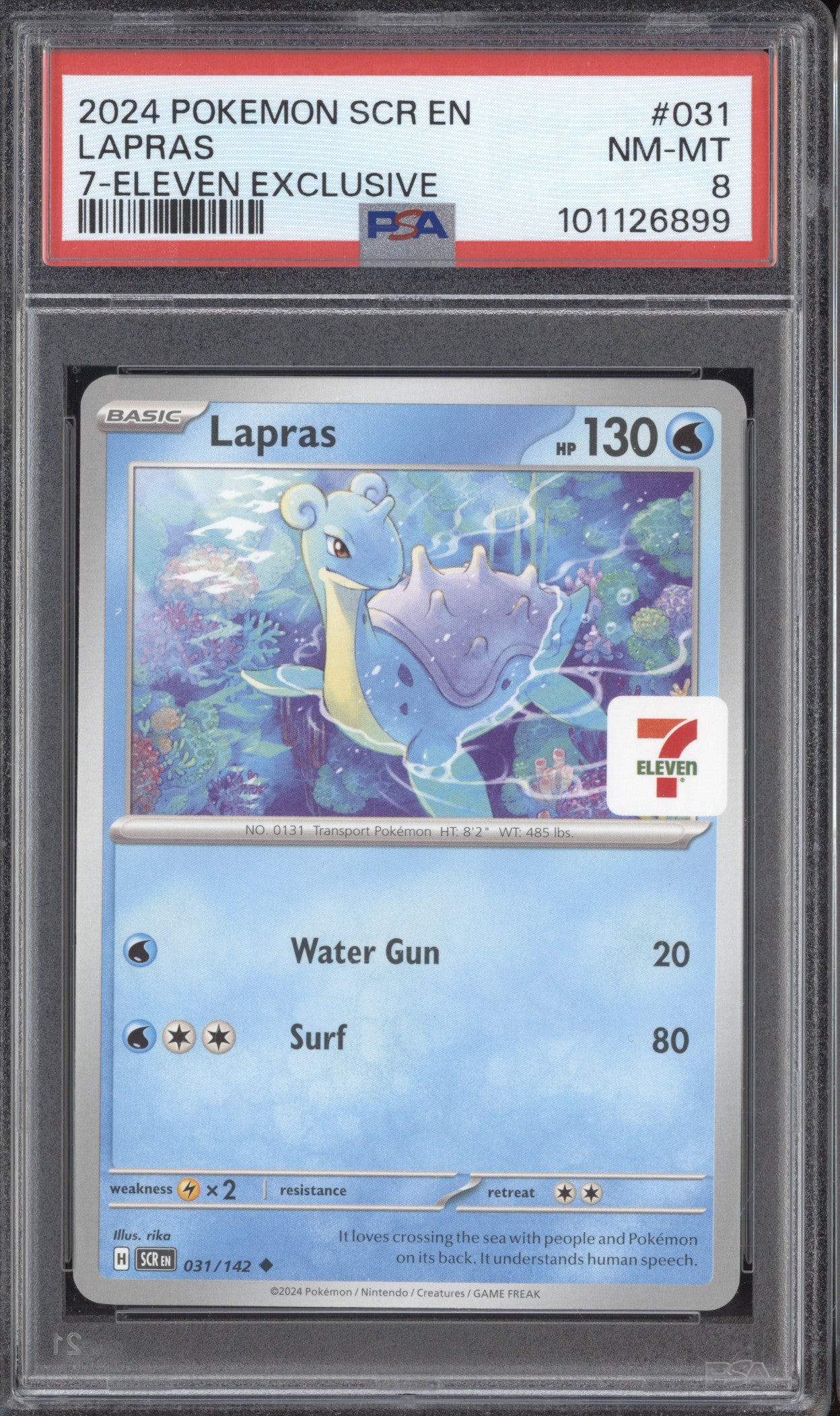 Lapras 2024 Pokemon Stellar Crown 031/142 7-Eleven Exclusive PSA 8