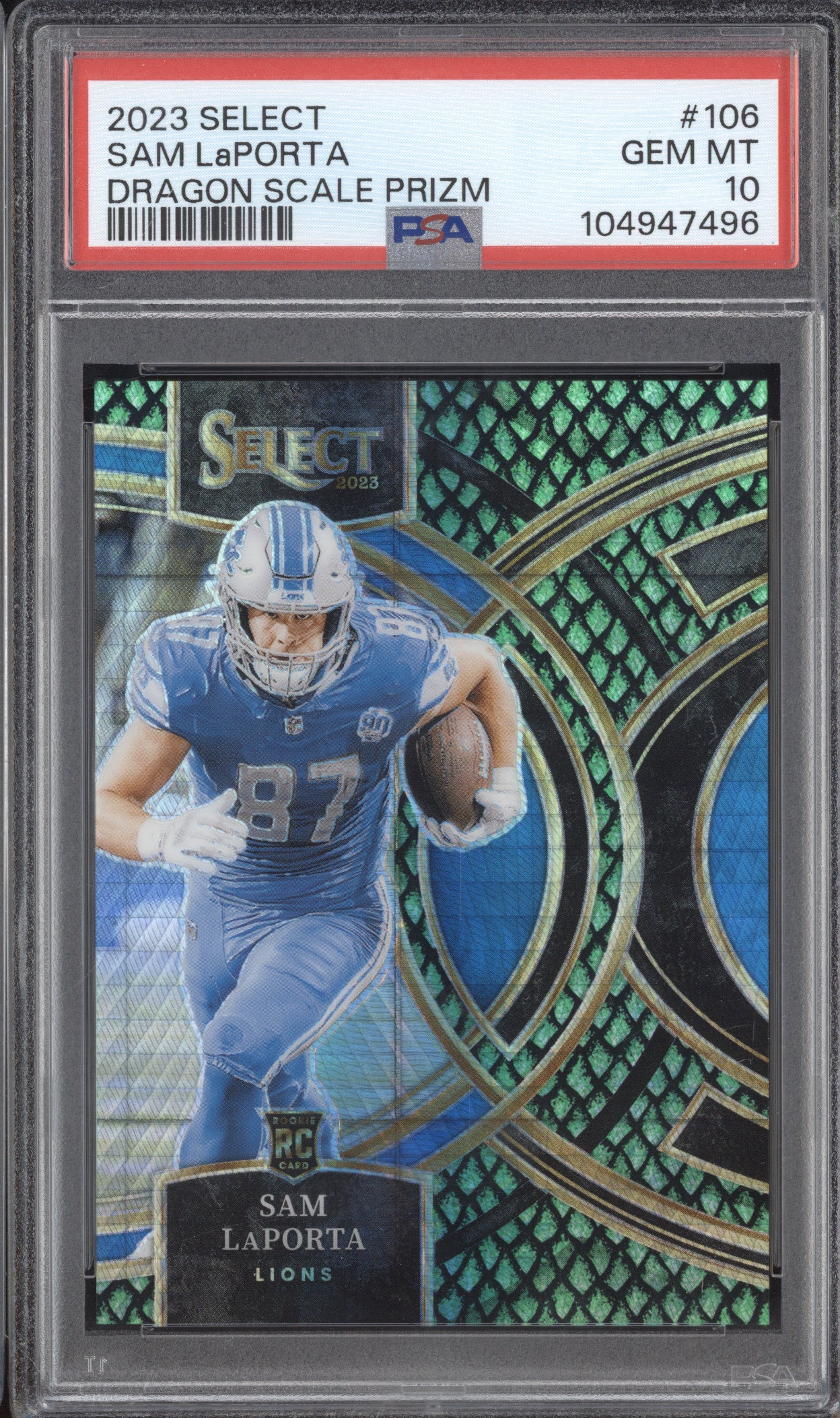 Sam LaPorta 2023 Panini Select 106 Dragon Scale RC 9/70 PSA 10