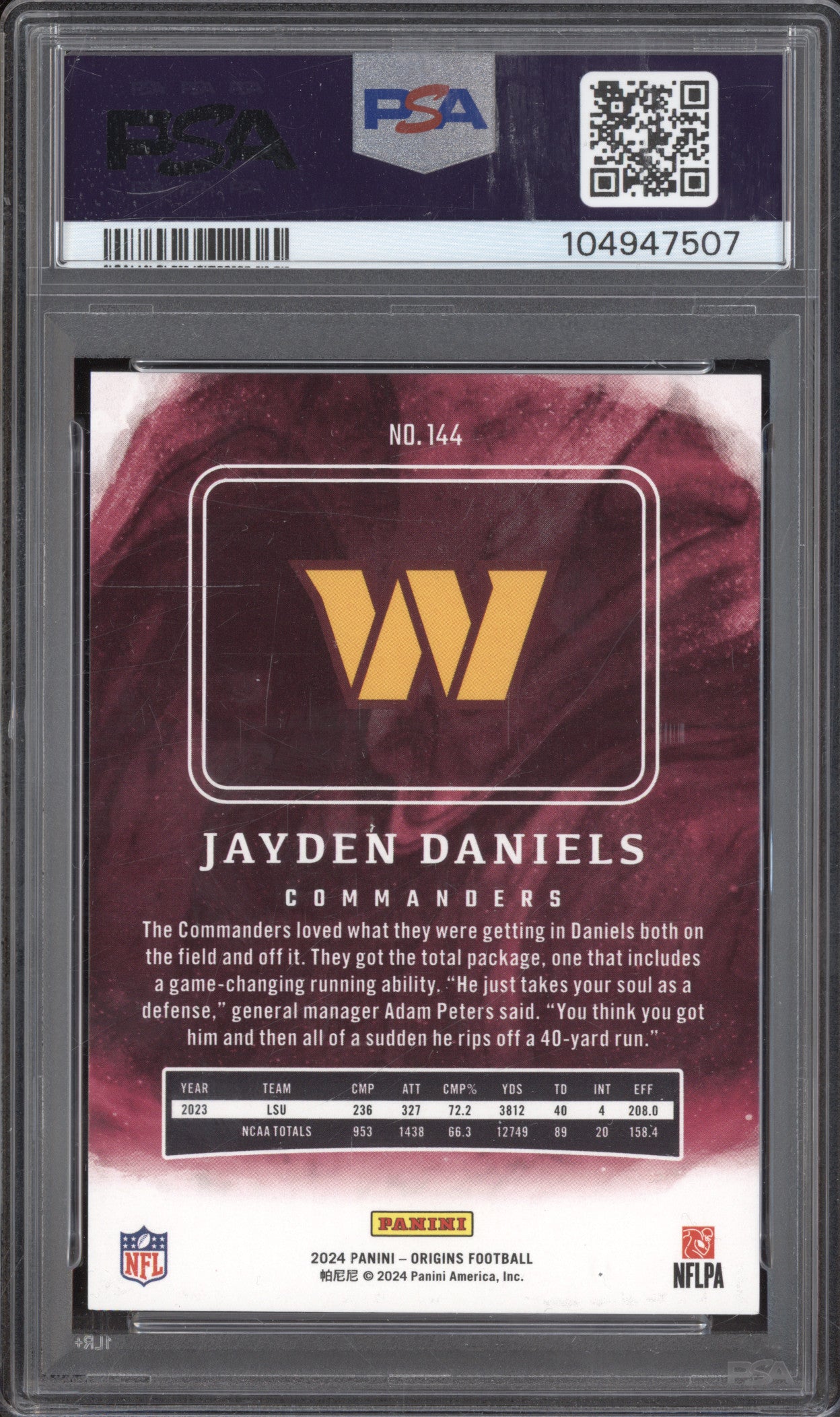 Jayden Daniels 2024 Panini Origins 144 Holo Red RC 264/299 PSA 9