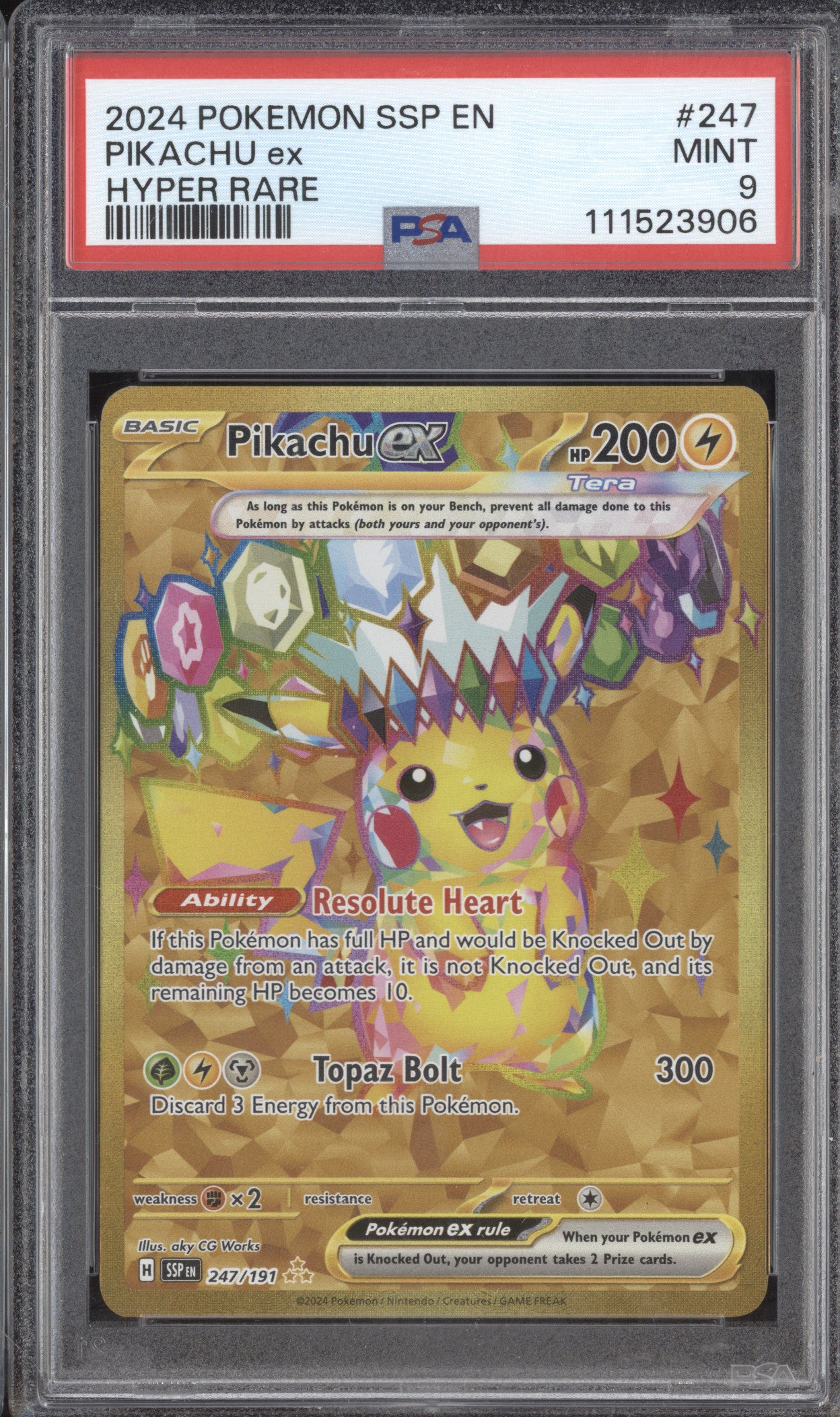 Pikachu ex 2024 Pokemon Surging Sparks 247/191 Hyper Rare PSA 9
