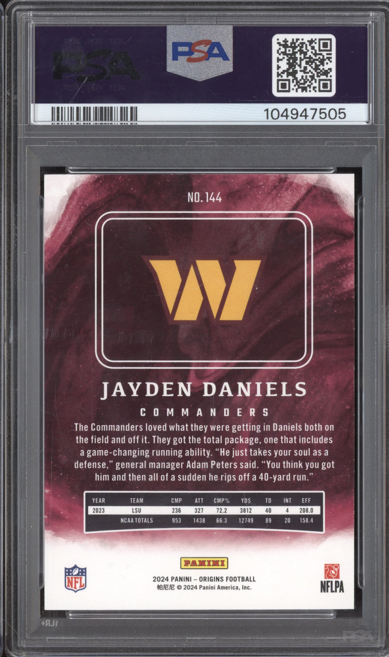 Jayden Daniels 2024 Panini Origins 144 RC PSA 10