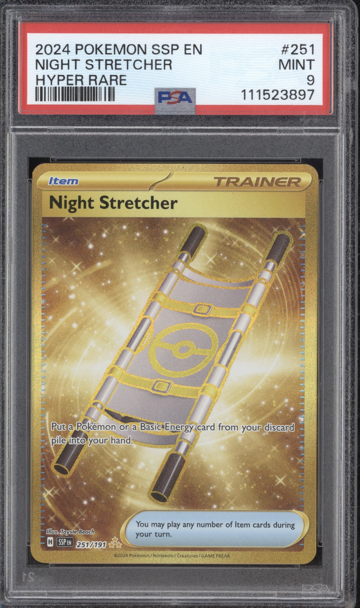 Night Stretcher 2024 Pokemon Surging Sparks 251/197 Hyper Rare PSA 9