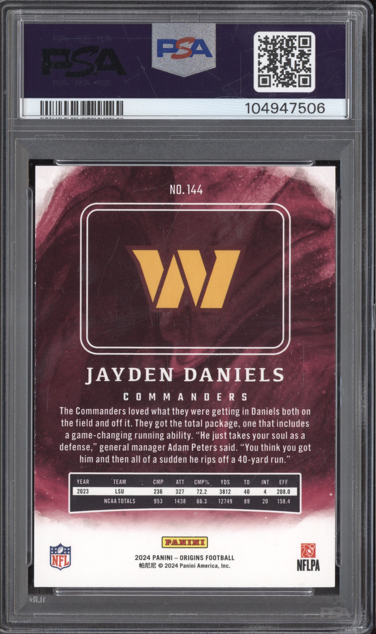 Jayden Daniels 2024 Panini Origins 144 RC PSA 9