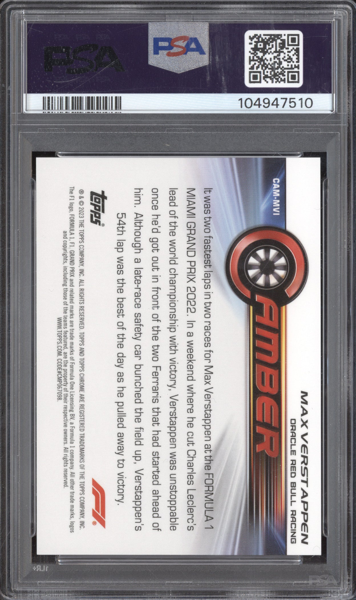 Max Verstappen 2023 Topps Chrome CAM-MVI Camber Gold Wave 14/50 PSA 8