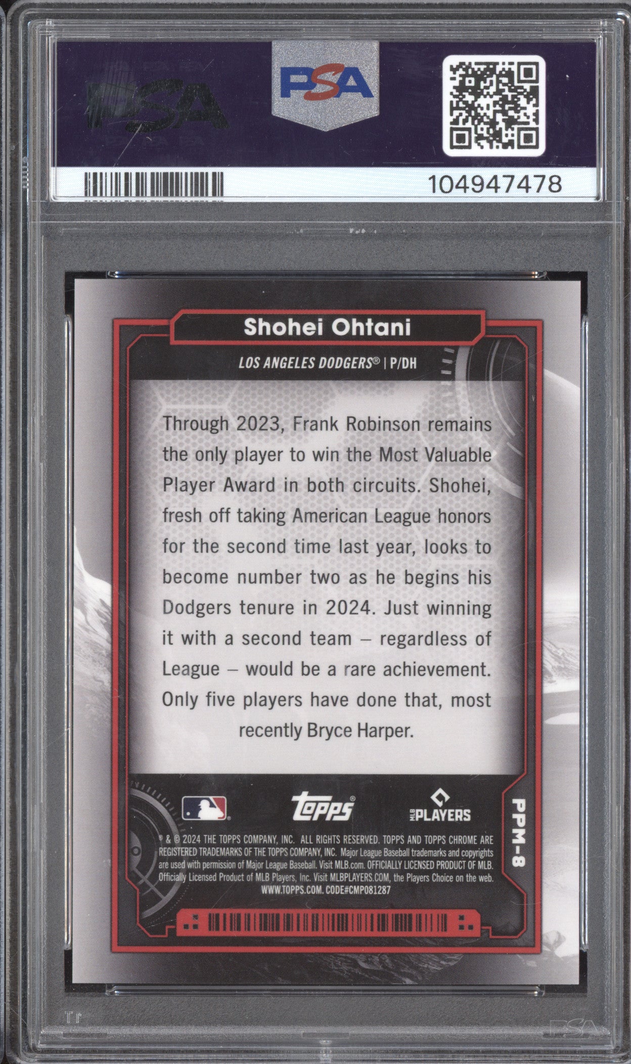 Shohei Ohtani 2024 Topps Chrome Cosmic PPM-8 Planetary Pursuit Mercury PSA 10