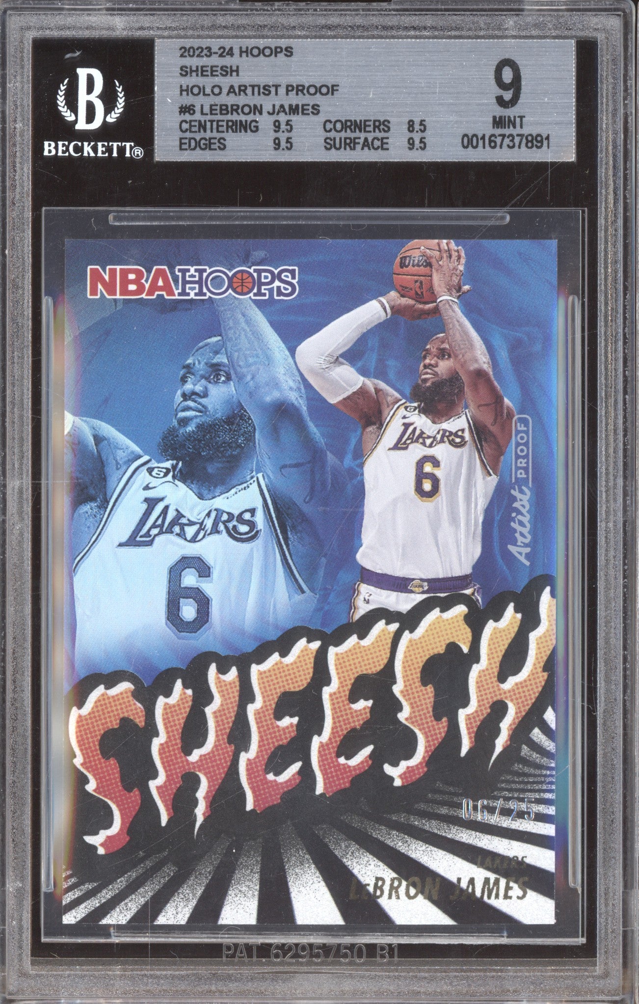 LeBron James 2023 Panini Hoops Sheesh Artist Proof Holo -Jersey Match 6/25 BGS 9