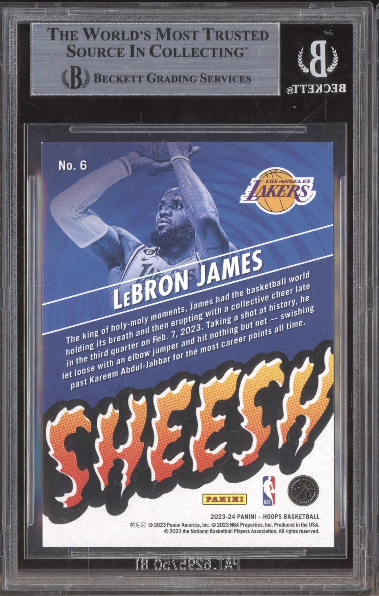 LeBron James 2023 Panini Hoops Sheesh Artist Proof Holo -Jersey Match 6/25 BGS 9