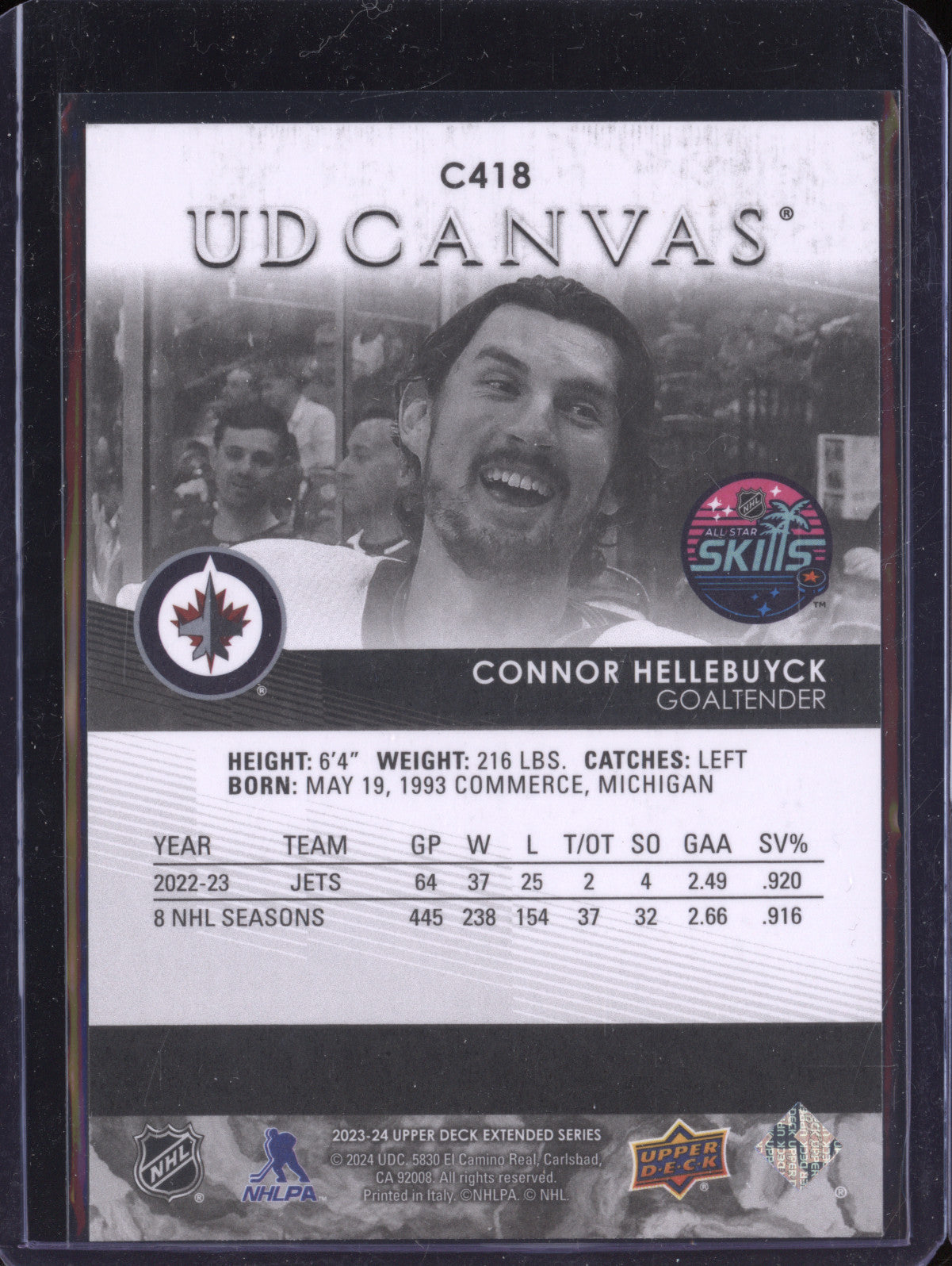 Connor Hellebuyck 2023-24 Upper Deck Extended Series C418 UD Canvas Black