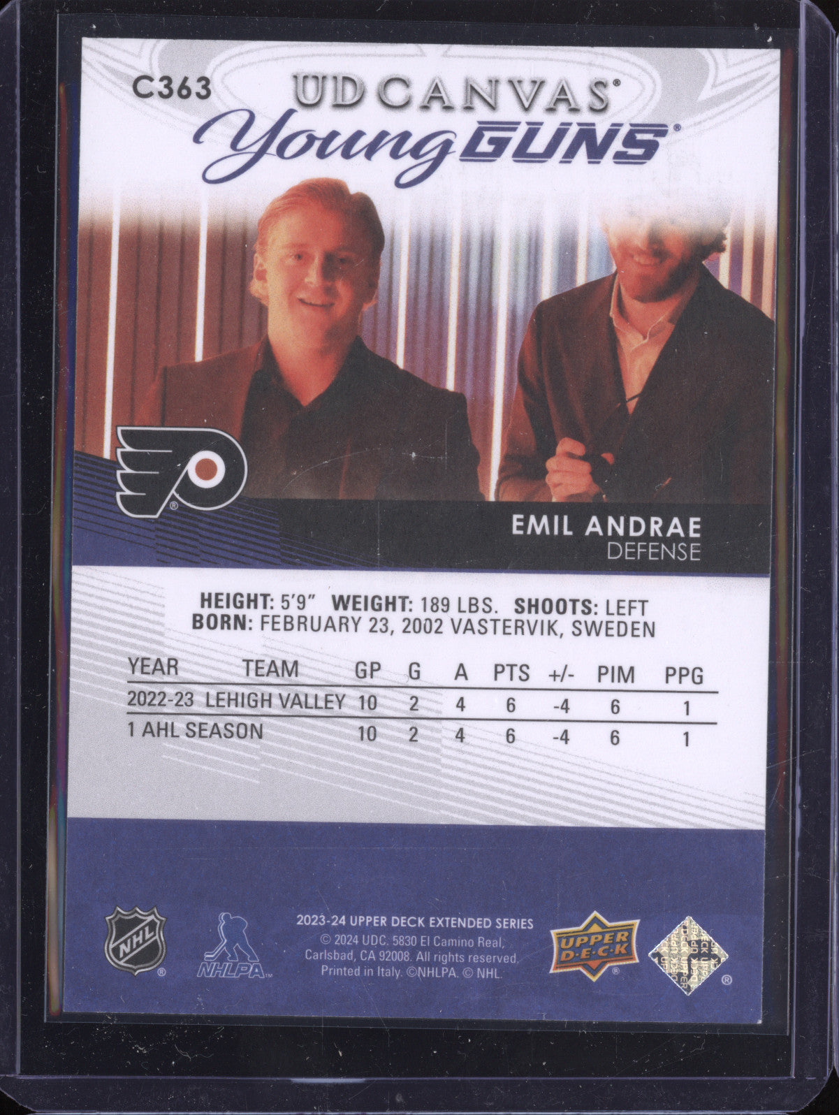 Emil Andrae 2023-24 Upper Deck Extended Series C363 UD Canvas Young Guns