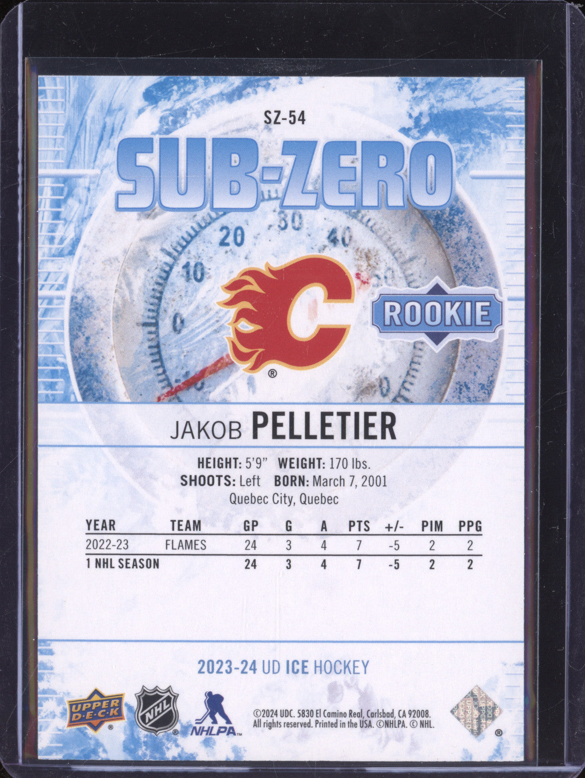 Jakob Pelletier 2023-24 Upper Deck Ice SZ-54 Sub-Zero Rookies RC 708/799