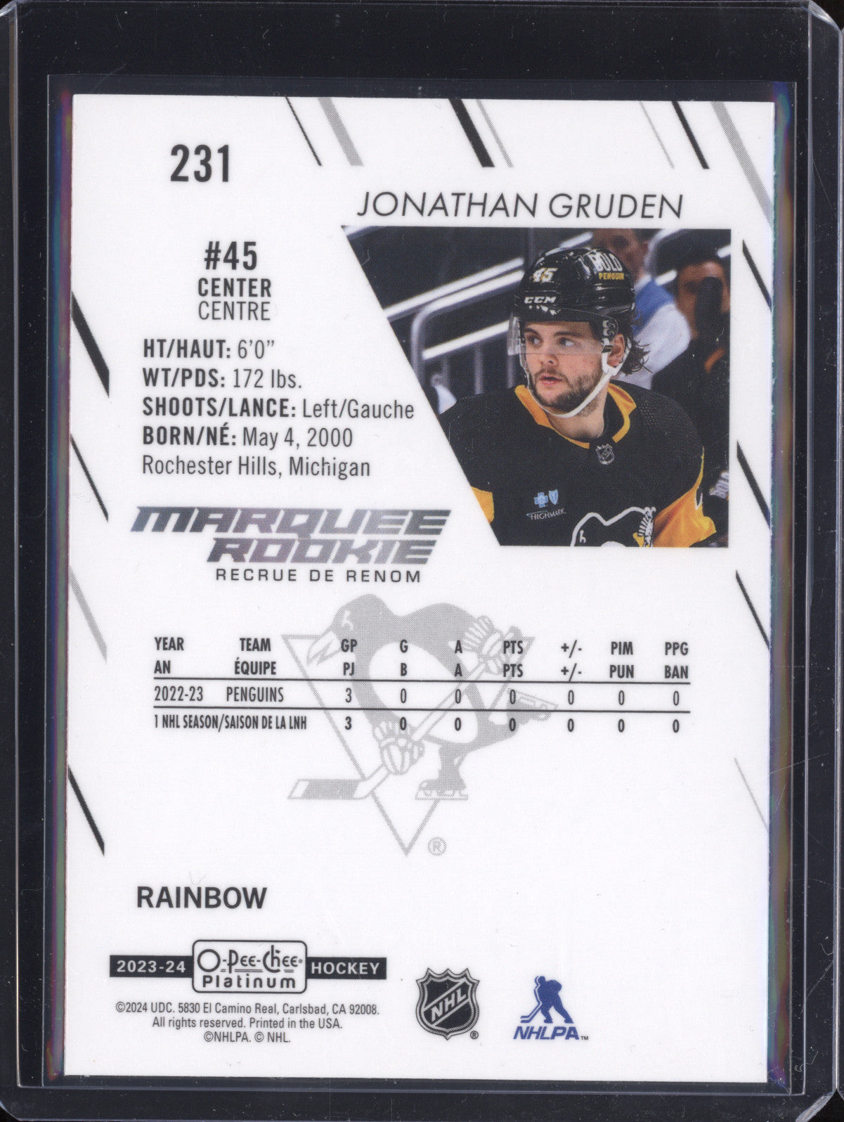 Jonathan Gruden 2023-24 Upper Deck O-Pee-Chee Platinum 231 Marquee Rainbow RC