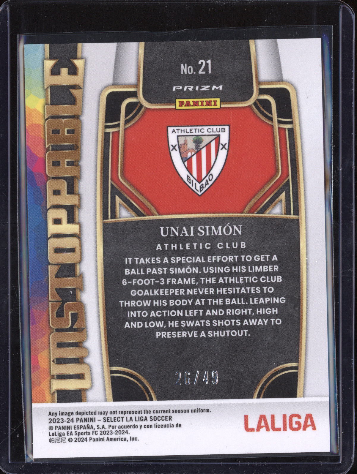 Unai Simon 2023-24 Panini La Liga International 21 Unstoppable Tie-Dye 26/49