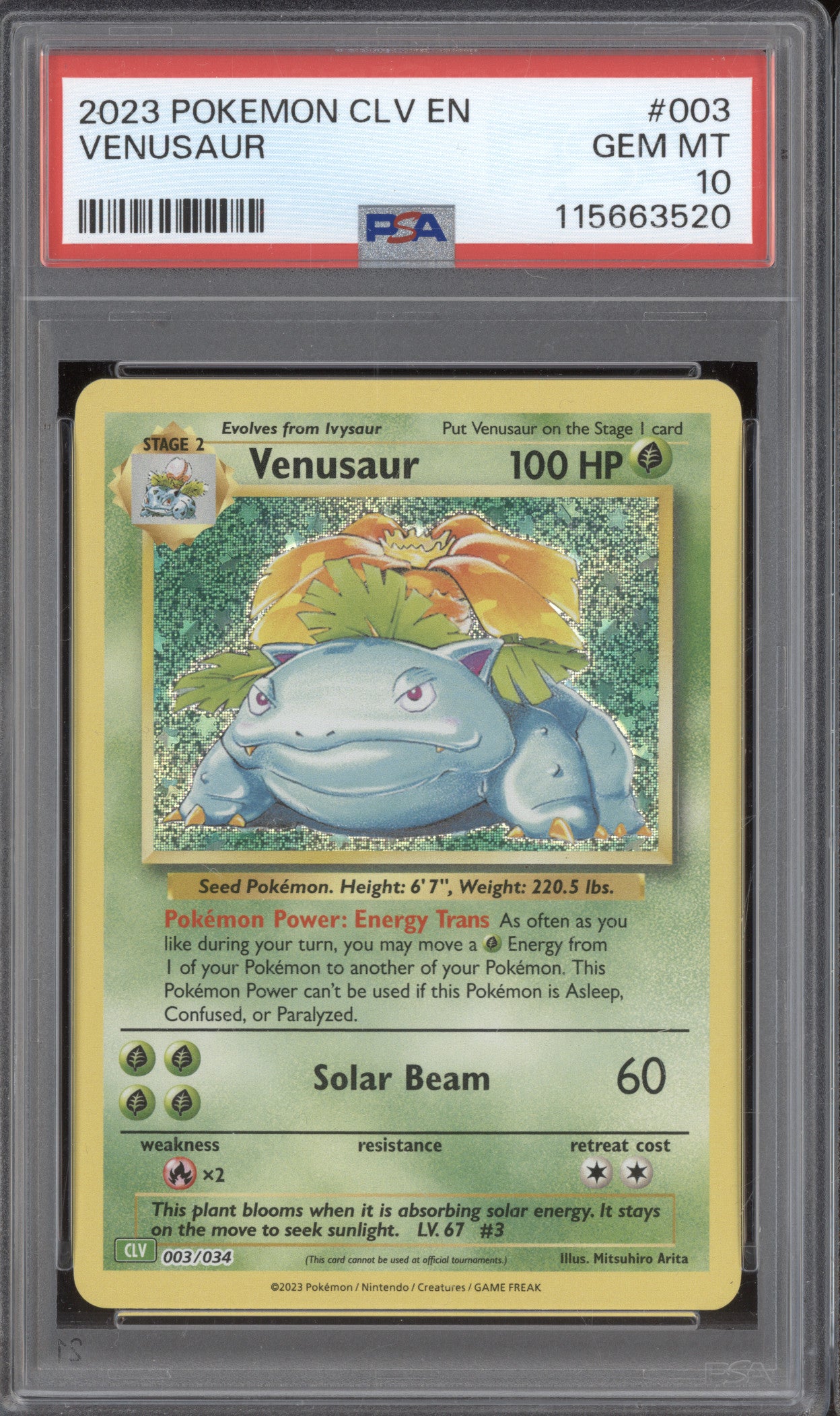 2023 Pokemon Classic Collection 003/034 Venusaur Holo PSA 10
