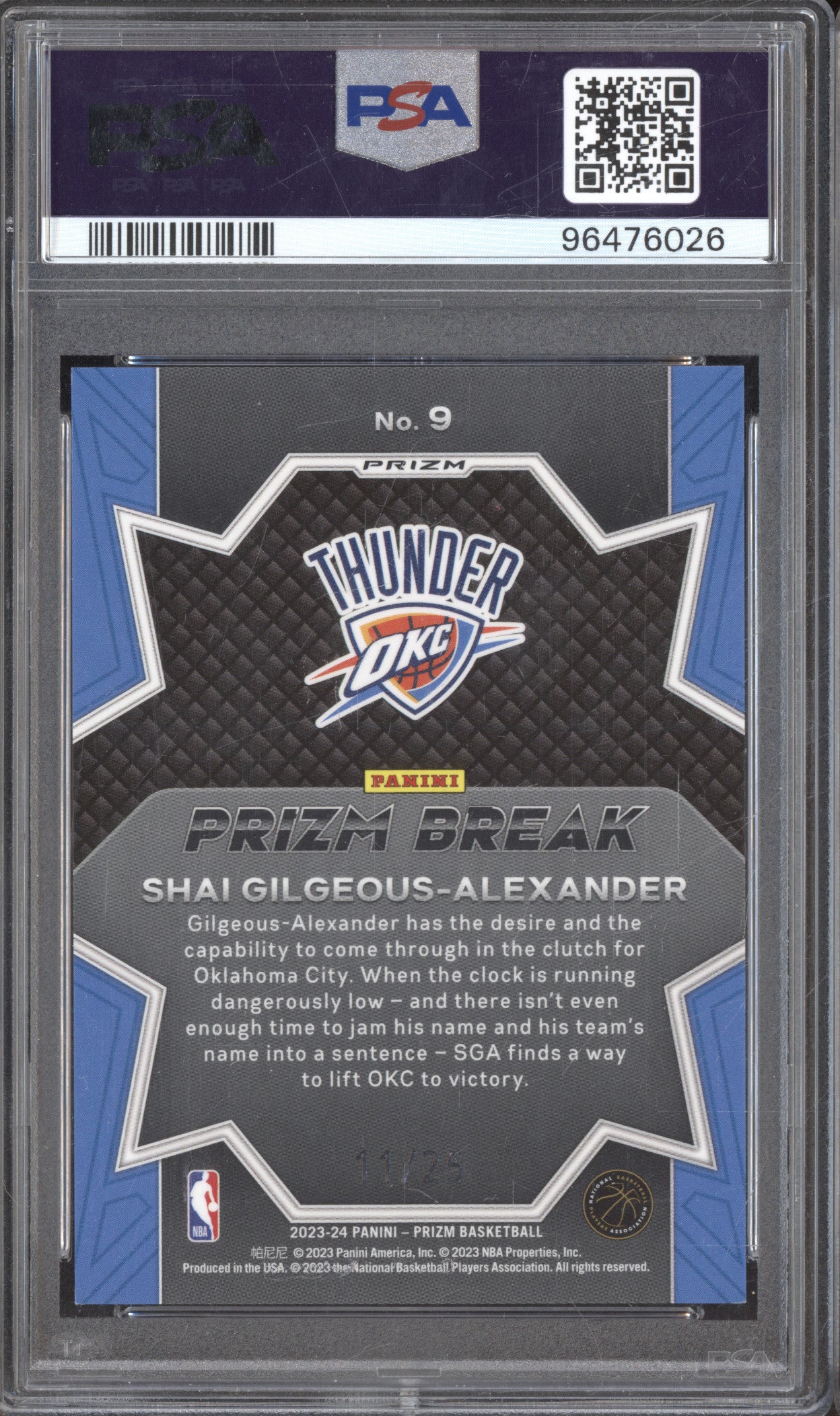 2023 Panini Prizm 9 Shai Gilgeous-Alexander Prizm Break Mojo 11/25 PSA 9