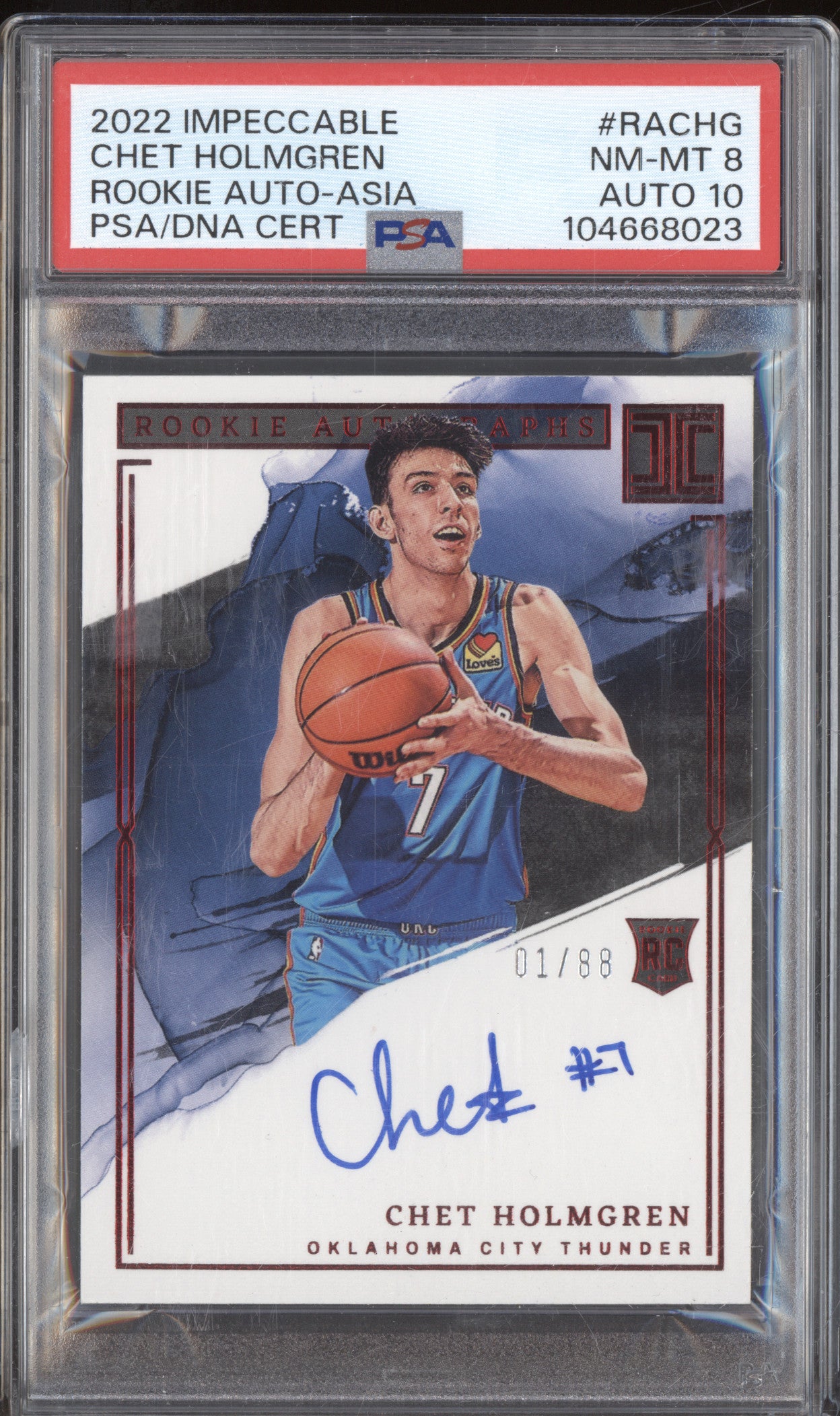 Chet Holmgren 2022-23 Panini Impeccable RA-CHG Rookie Auto Asia RC 1/88 PSA 8/10