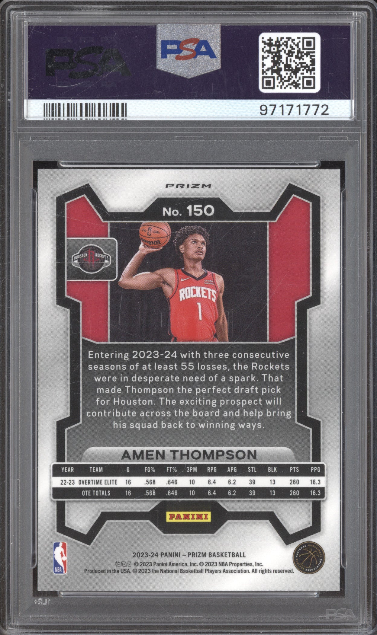 2023 Panini Prizm 150 Amen Thompson Red Ice Prizm RC PSA 10