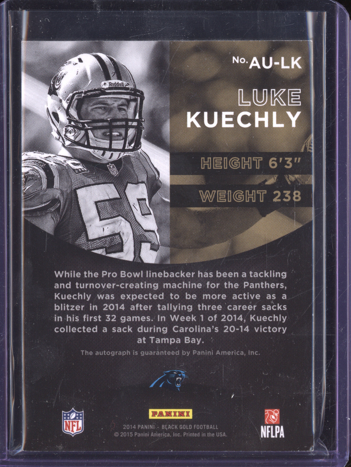 Luke Kuechly 2014 Panini Black Gold AU-LK Autograph 43/75