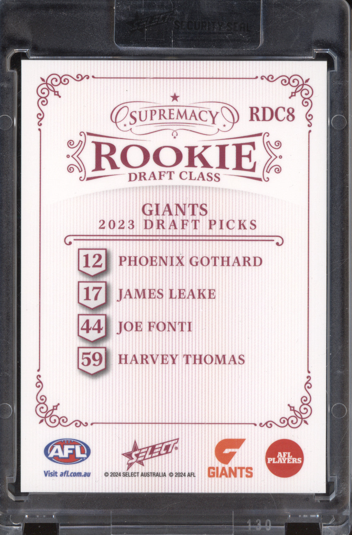Gothard Leake Fonti Thomas 2024 Select Supremacy Rookie Draft Class RC 45/50