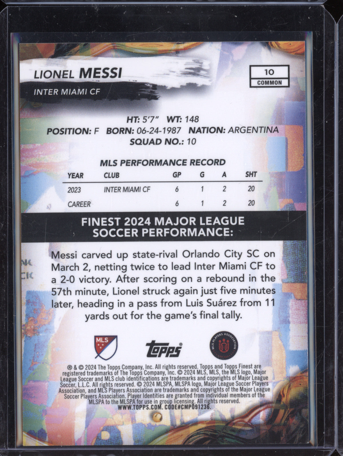 Lionel Messi 2024 Topps Finest MLS 10 Neon Green Refractor 97/125
