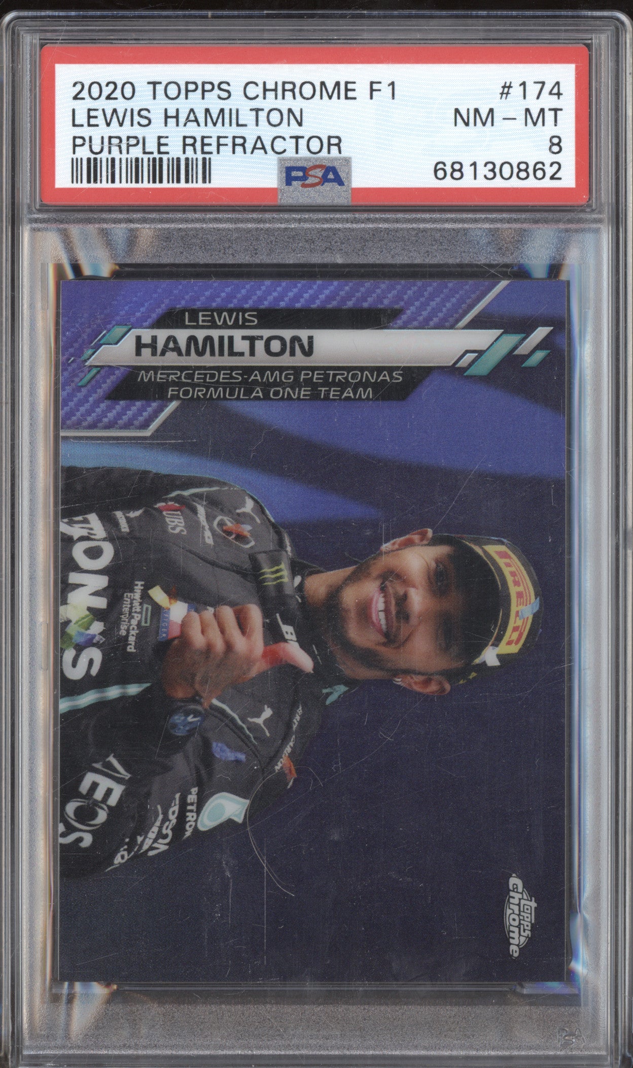 2020 Topps Chrome F1 174 Lewis Hamilton Purple Refractor /399 PSA 8