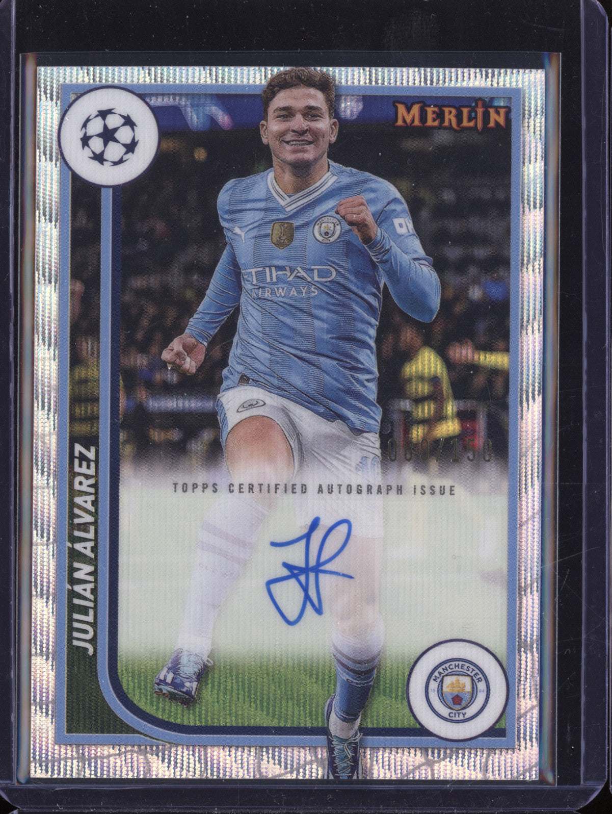 Julian Alvarez 2023-24 Topps Merlin UCC AU-JA Autograph Wave Refractor 89/150