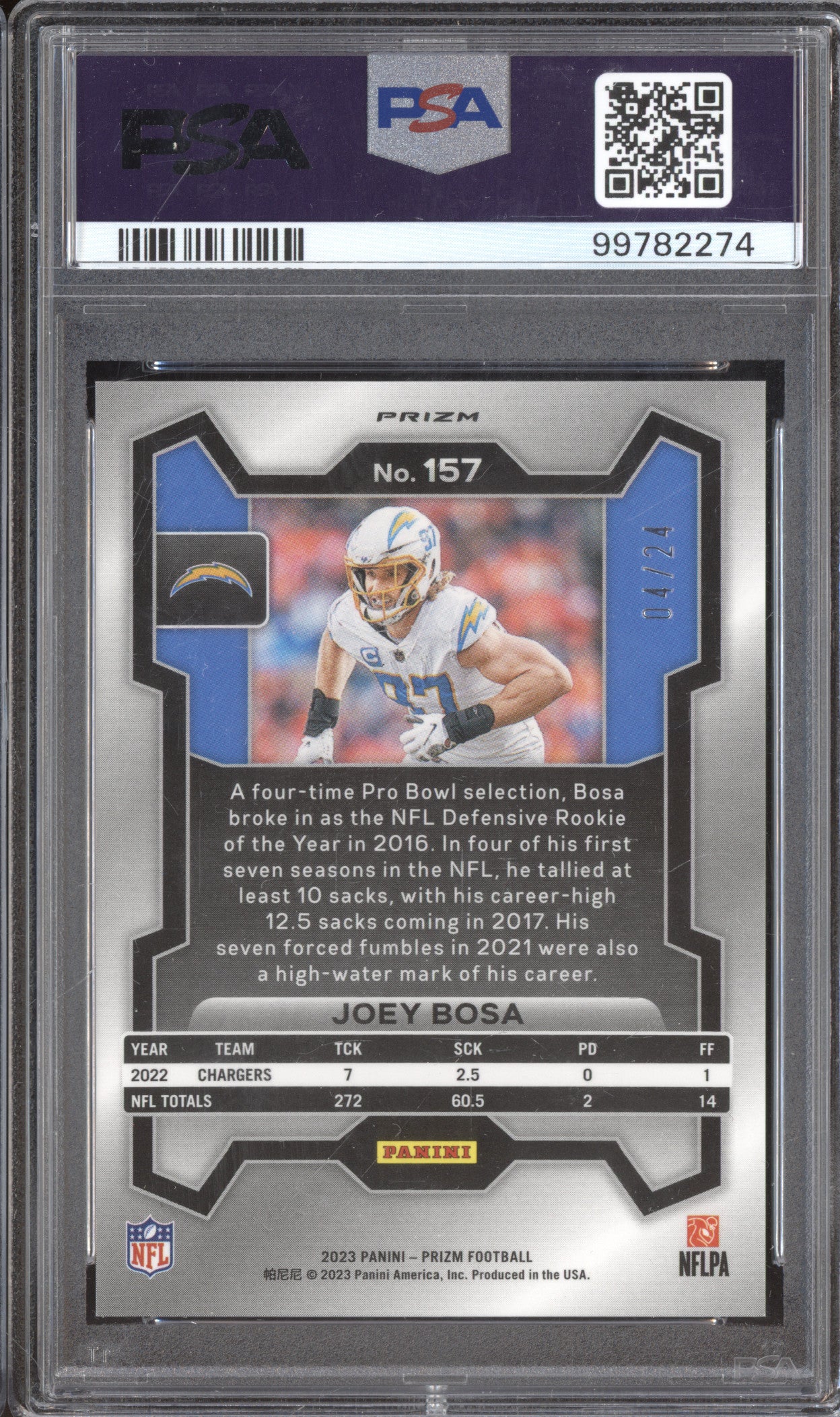 2023 Panini Prizm 157 Joey Bosa Gold Sparkle /24 PSA 10