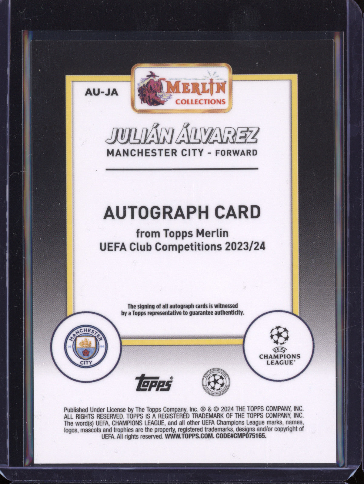 Julian Alvarez 2023-24 Topps Merlin UCC AU-JA Autograph Wave Refractor 89/150
