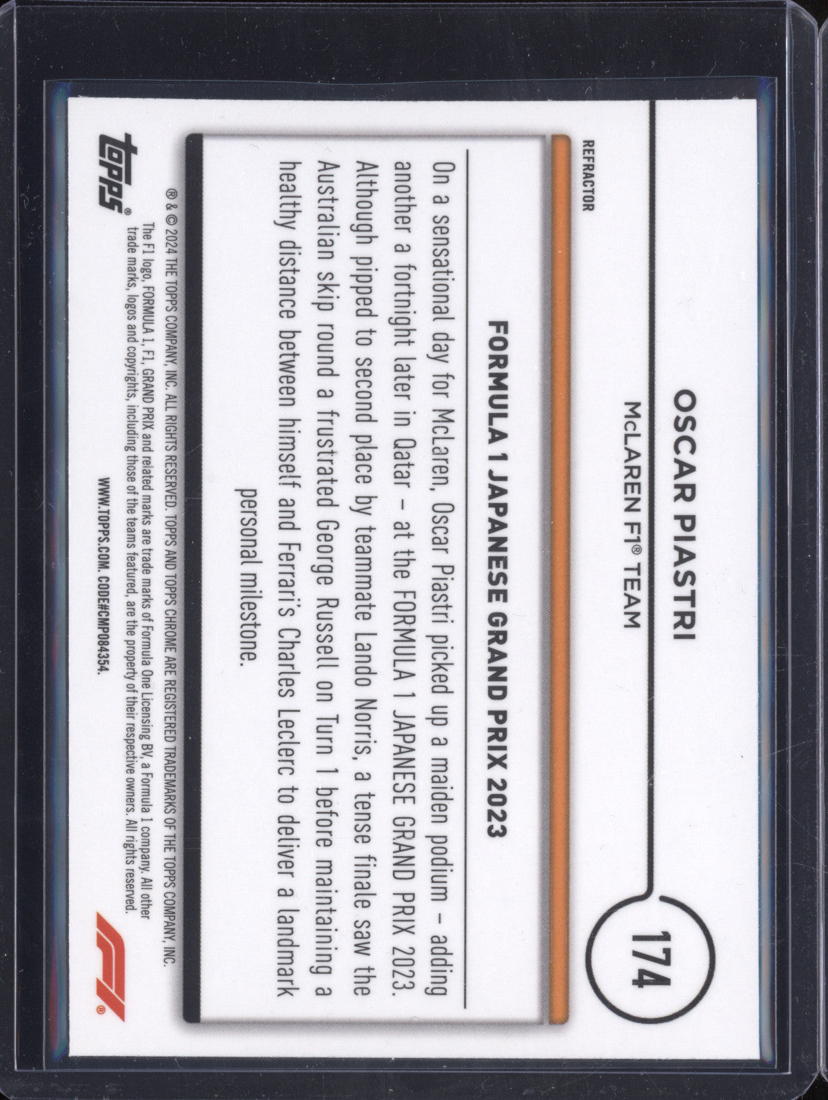 Oscar Piastri 2024 Topps Chrome 174 Refractor