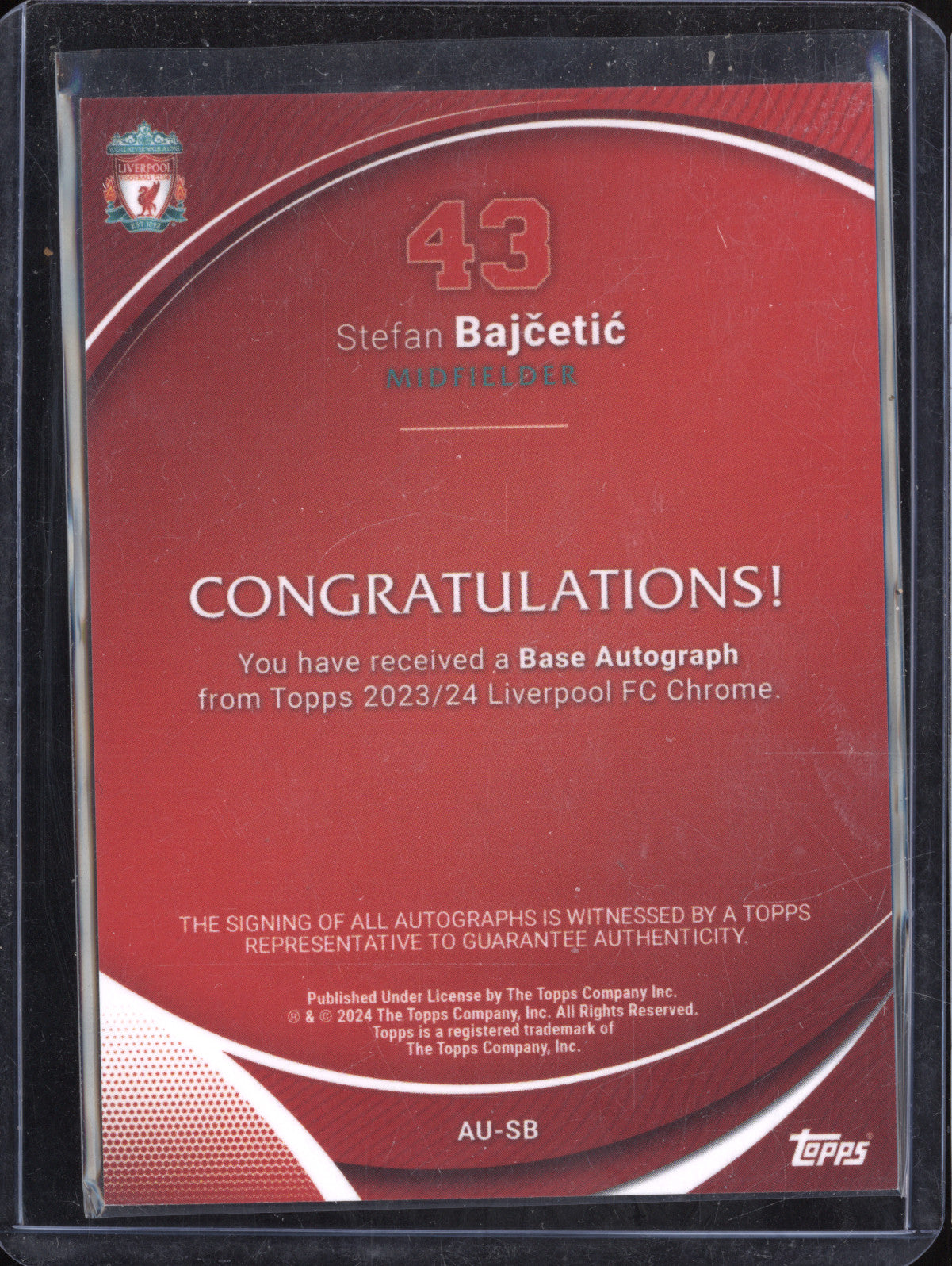 Stefan Bajcetic 2023-24 Topps Liverpool Chrome AU-SB Autograph Refractor