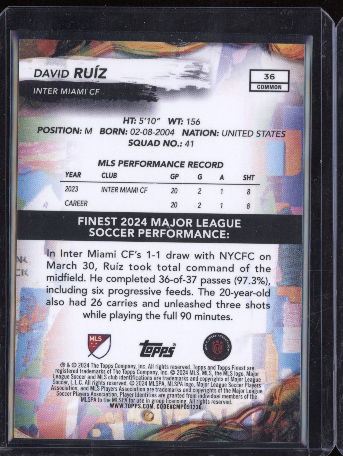 David Ruiz 2024 Topps Finest MLS 36 Orange Refractor RC 15/50