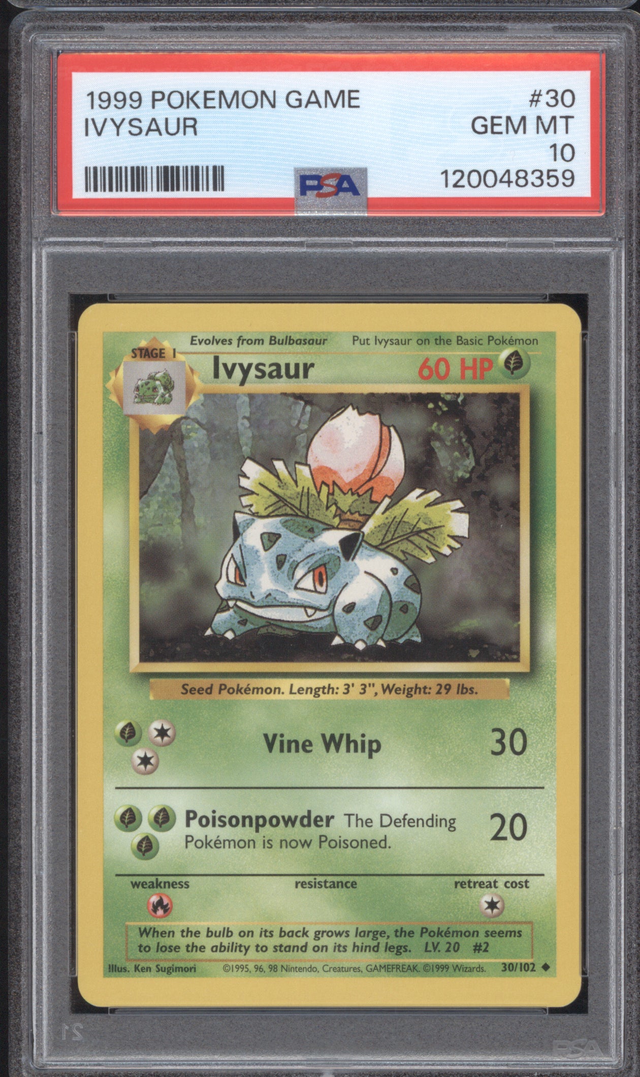 Ivysaur 1999 Pokemon Base Set 30/102 PSA 10