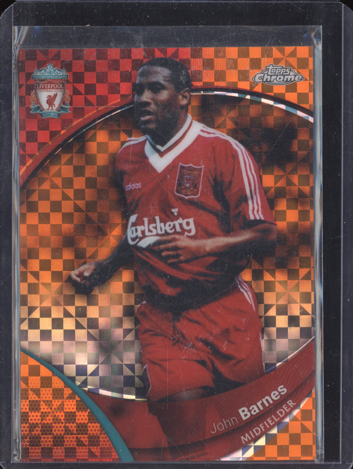John Barnes 2023-24 Topps Liverpool Chrome 48 Orange Xfractor 13/25