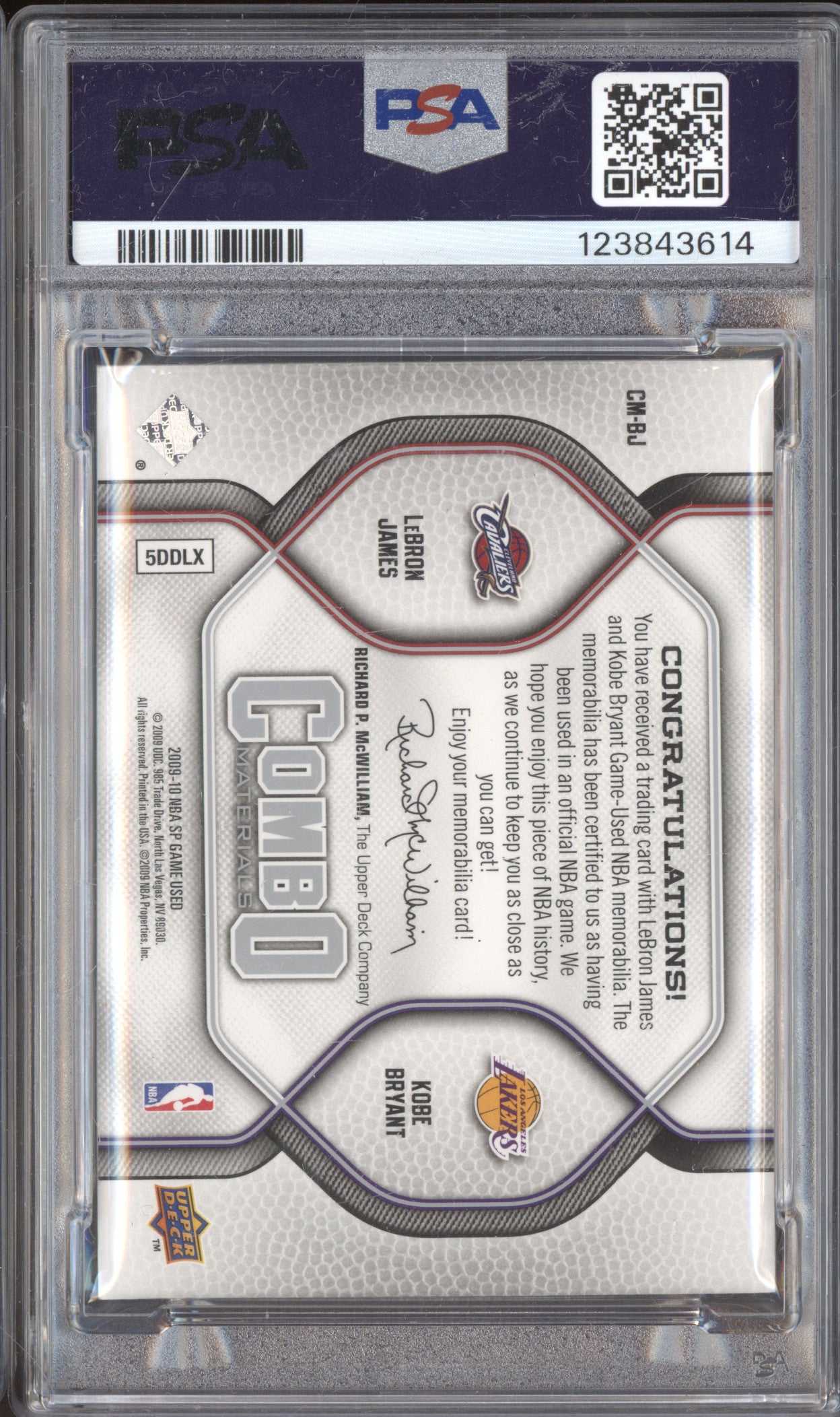 2009 Upper Deck SP Game Used CM-BJ LeBron James, Kobe Bryant /499 PSA 5