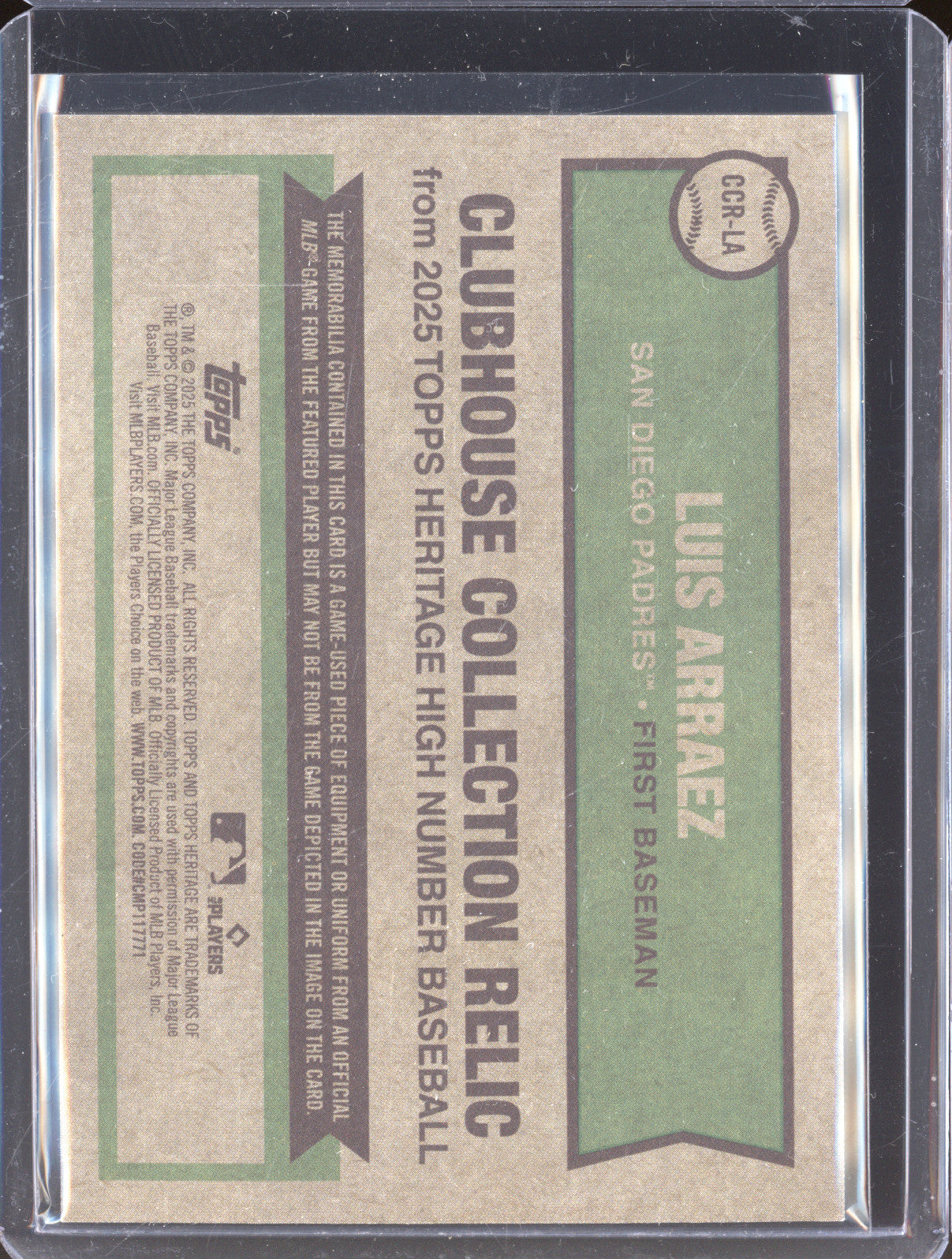 Luis Arraez 2025 Topps Heritage CCR-LA Clubhouse Collection Relic