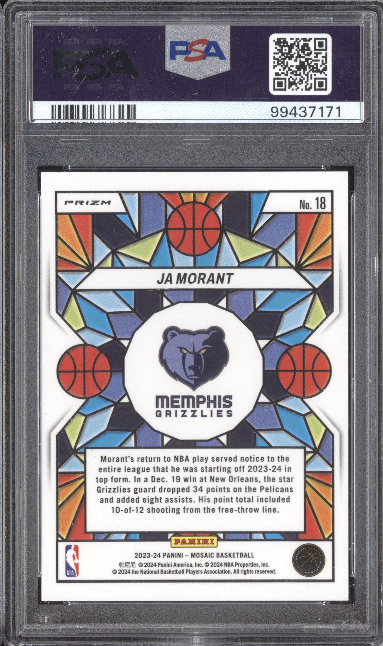 Ja Morant 2023-24 Panini Prizm 18 Stained Glass PSA 9