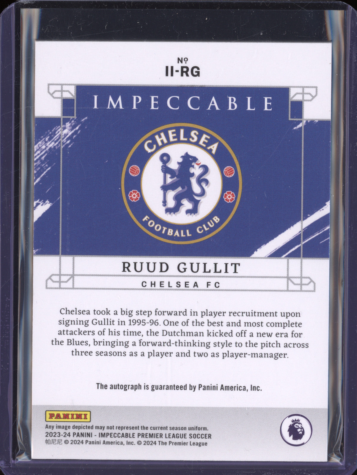 Ruud Gullit 2023-24 Panini Impeccable Premier League II-RG Indelible Ink 60/99