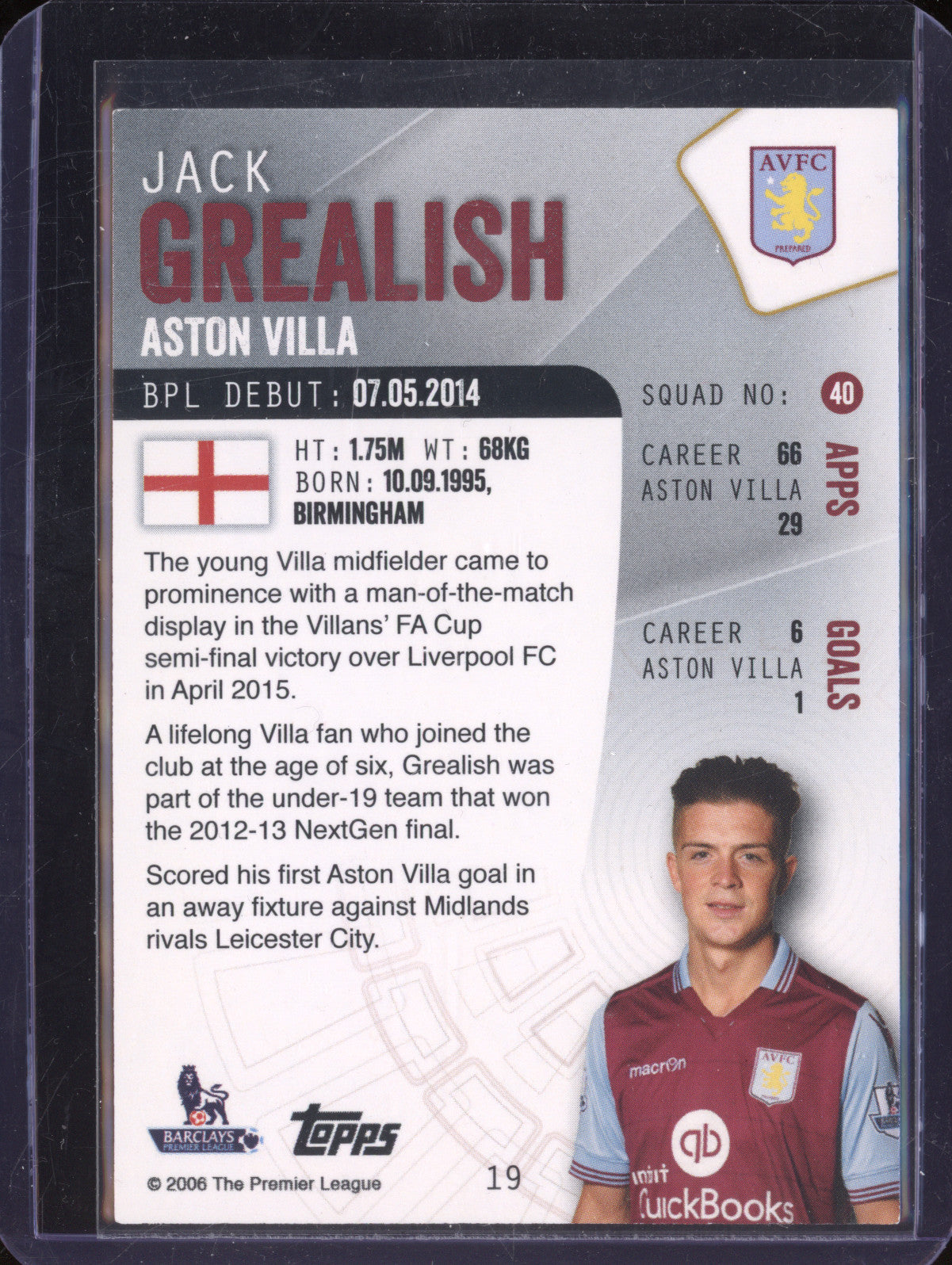 Jack Grealish 2015-16 Topps Premier Club 19 RC
