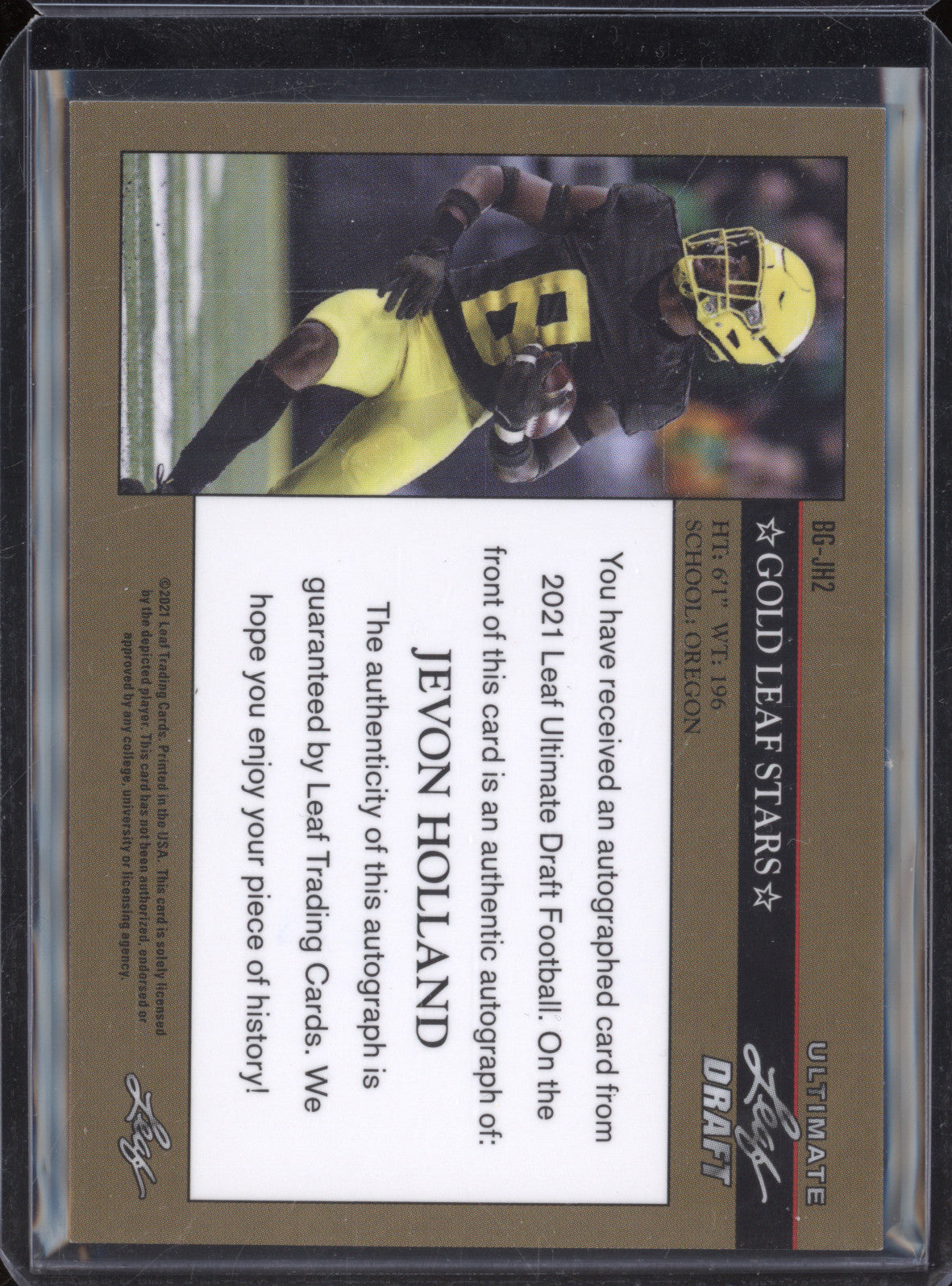 Jevon Holland 2021 Leaf Ultimate Draft BG-JH2 1992 Leaf Gold Autographs Silver Spectrum 4/15