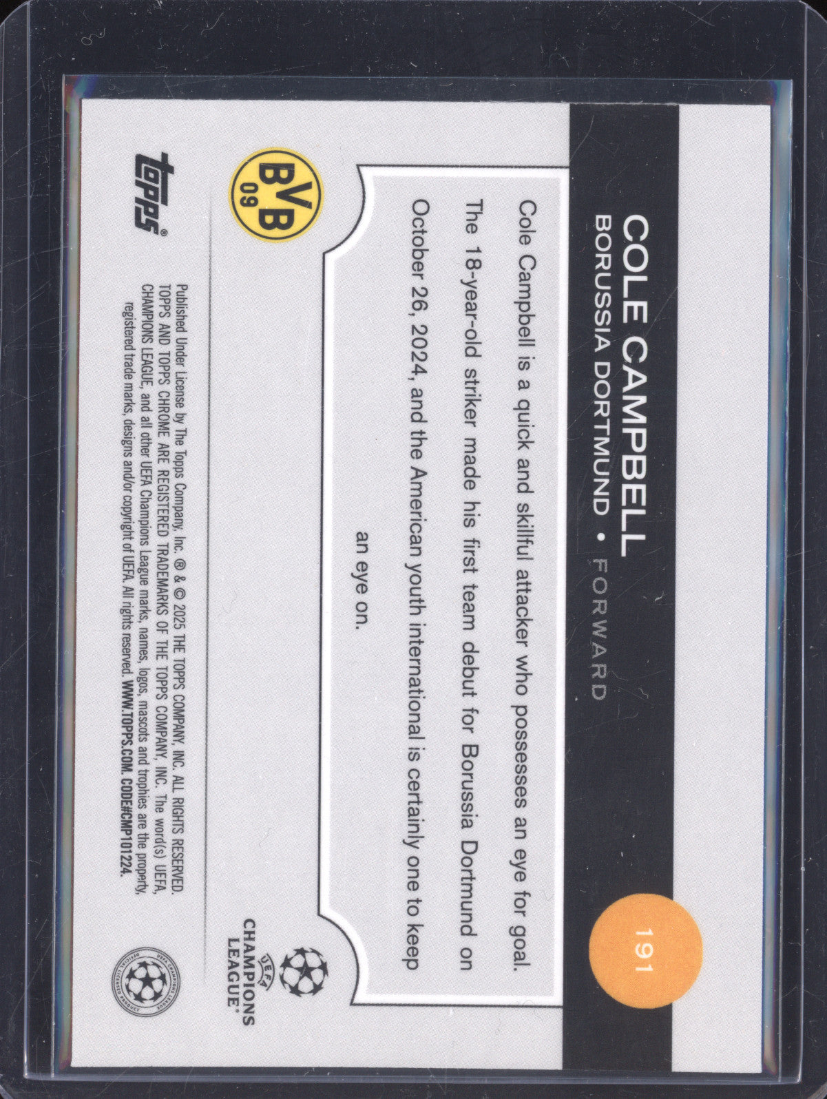 Cole Campbell 2024-25 Topps Chrome 191 Blue Lava Refractor RC 40/150